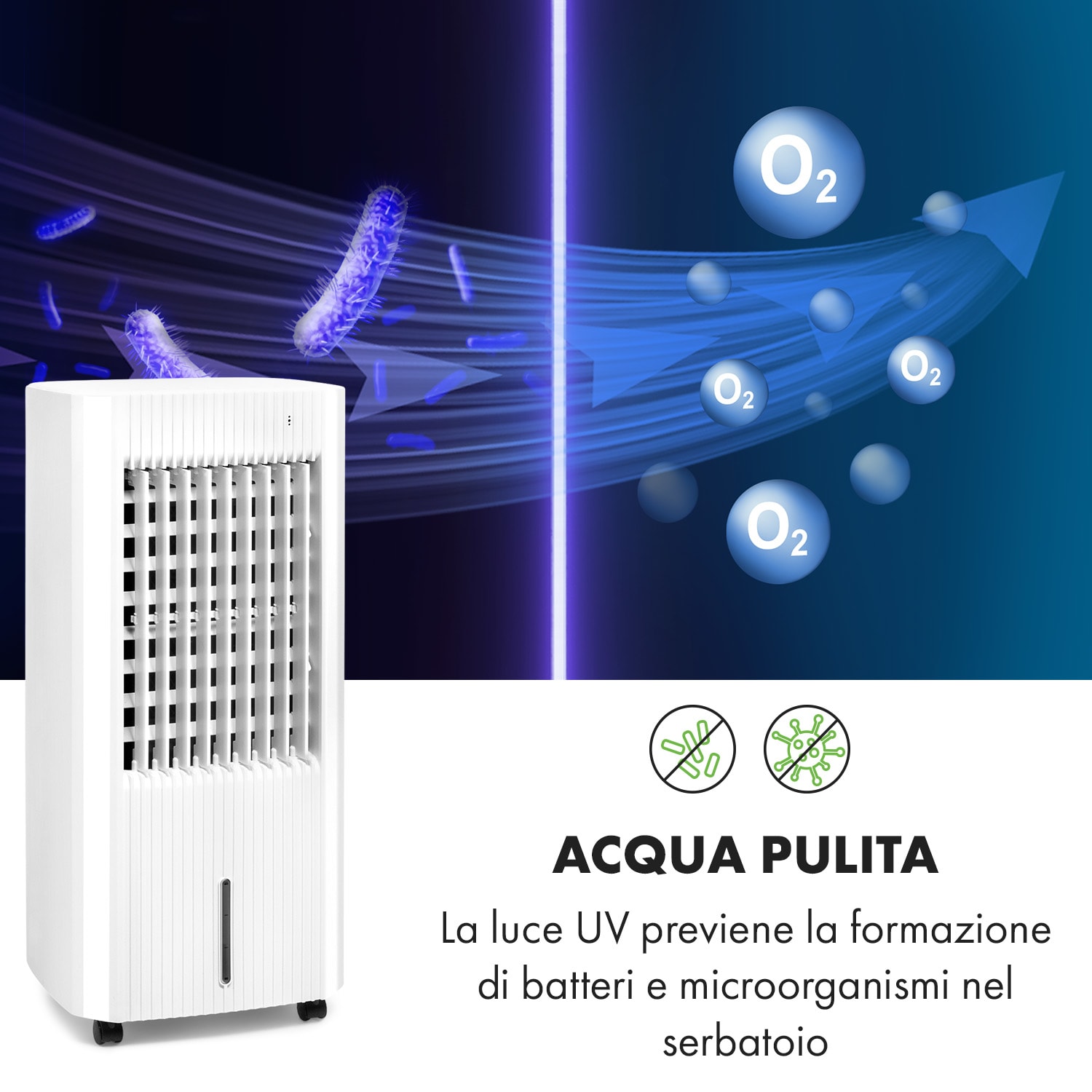 Iceberg Pure, Raffrescatore evaporativo, serbatoio: 5 L, flusso: 283 m³/h, 65 W Pure | Bianco