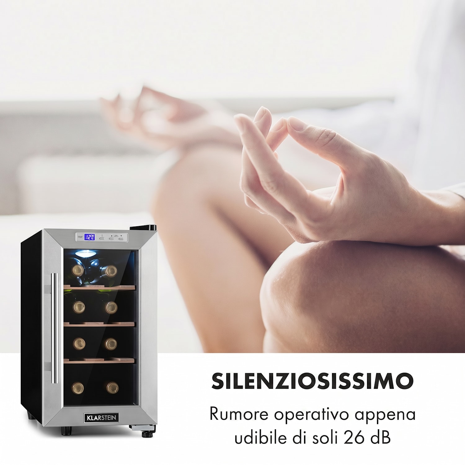 Reserva 8 Uno, cantinetta vino, 23 litri, 8 bottiglie, 11-18 °C, 26 dB, acciaio inox 1 zona di raffreddamento | 8 bottiglie