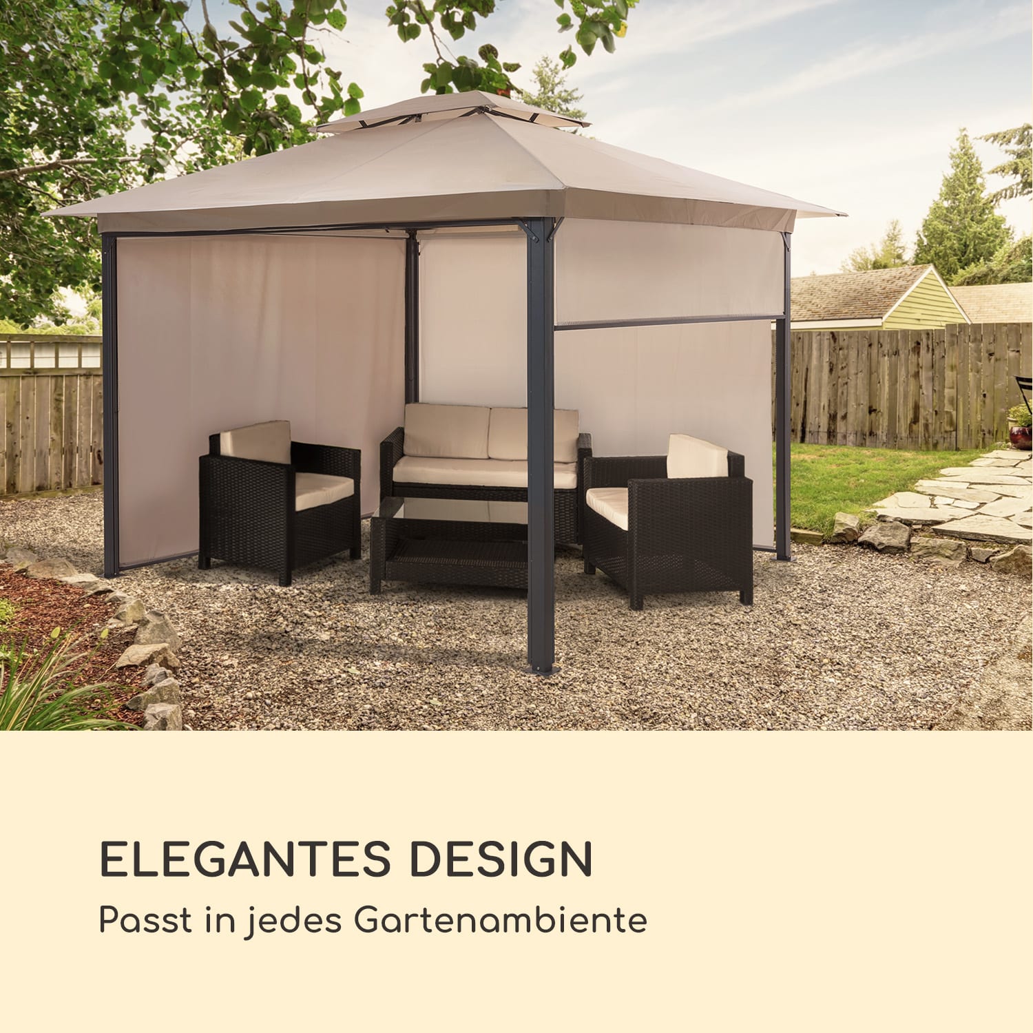 Grandezza Cortina Gartenpavillon 3x3m 4 Seitenteile 3 x 3 m | Helles Taupe