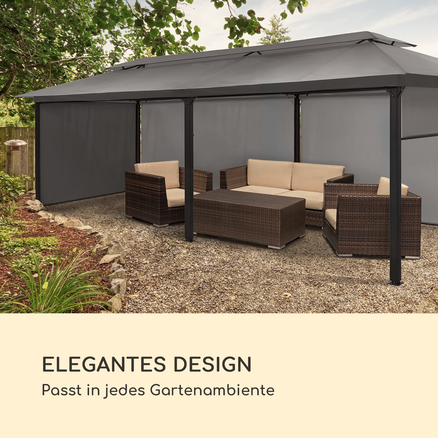 Grandezza Cortina Gartenpavillon 3x6m 4 Seitenteile 3 x 6 m | Dunkelgrau