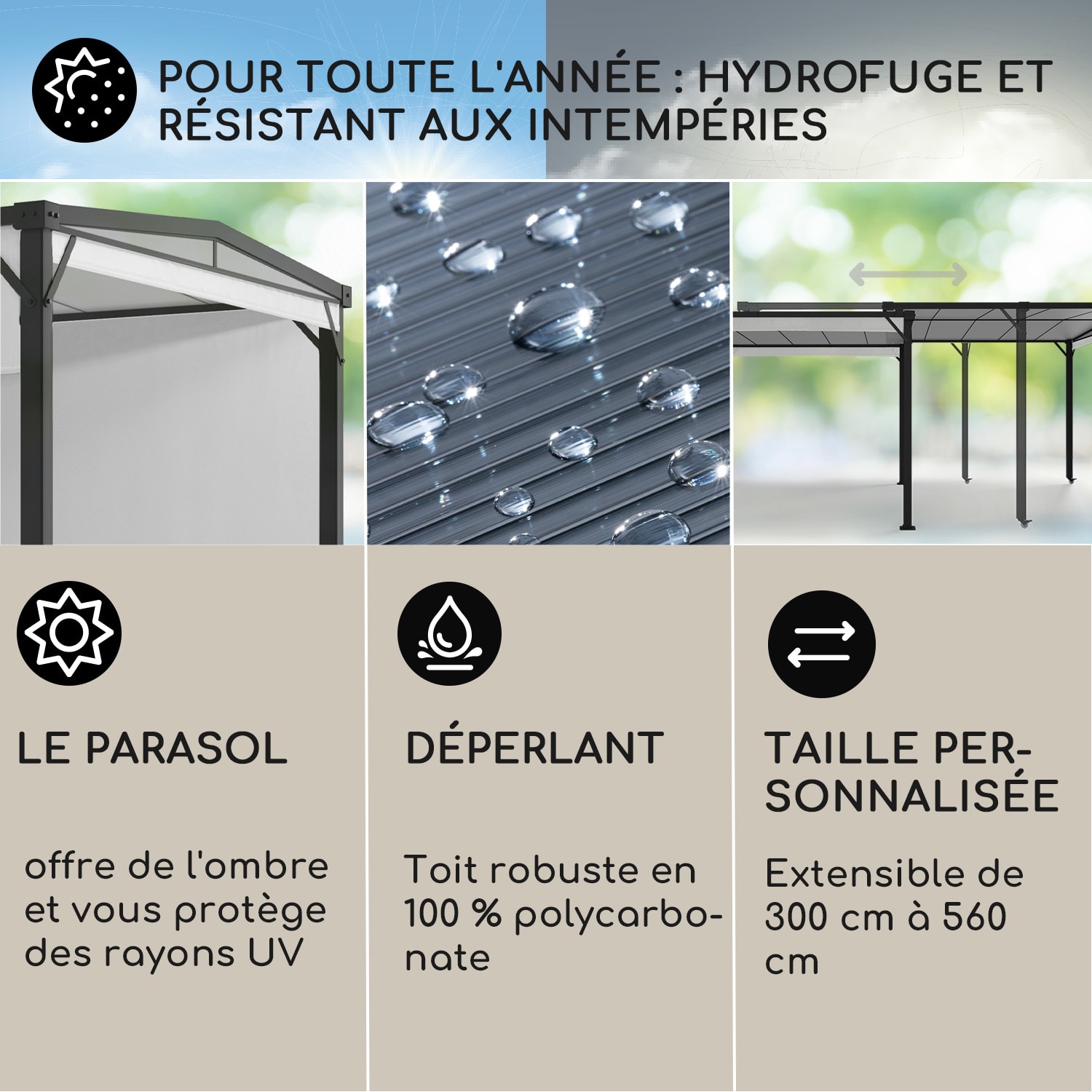 Pantheon Solid Sky Expand paviljoen zijwanden 3x3-5,6 m aluminium met zijwanden | Duifgrijs