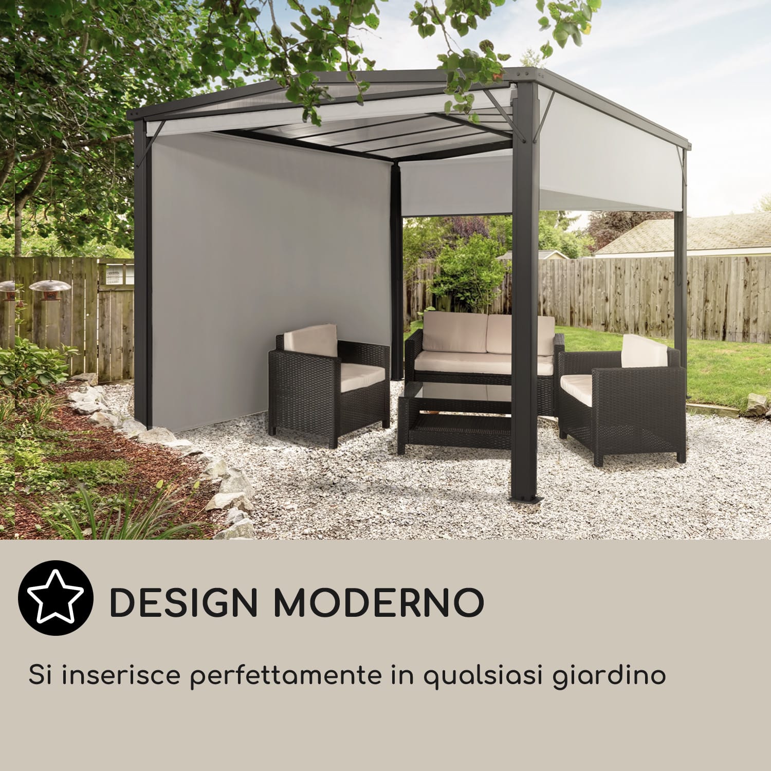 Pantheon Cortina Solid Sky, Gazebo, tettoia, 3x3 m, policarbonato 3 x 3 m | Grigio tortora