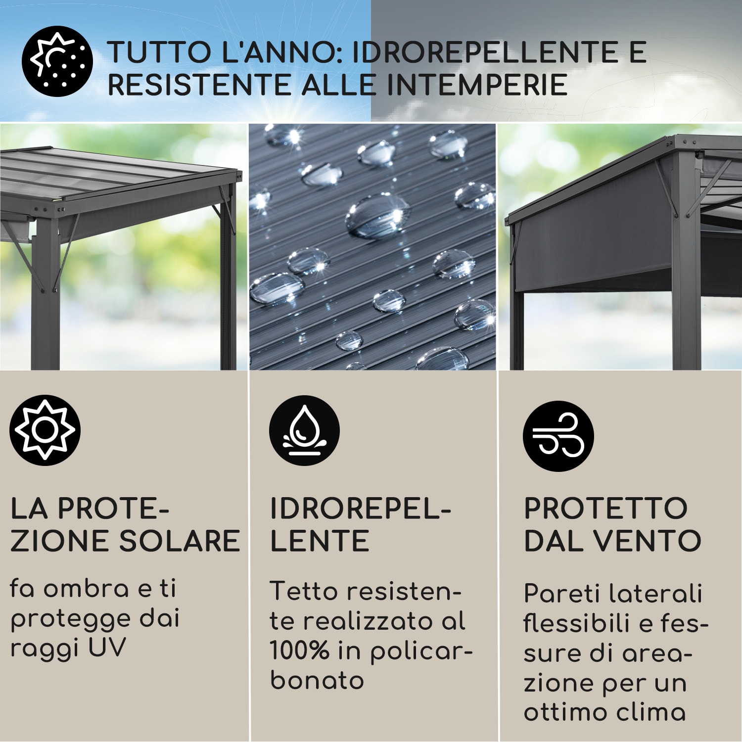 Pantheon Cortina Solid Sky, Gazebo, tettoia, 3x4 m, policarbonato 3 x 4 m | Grigio scuro