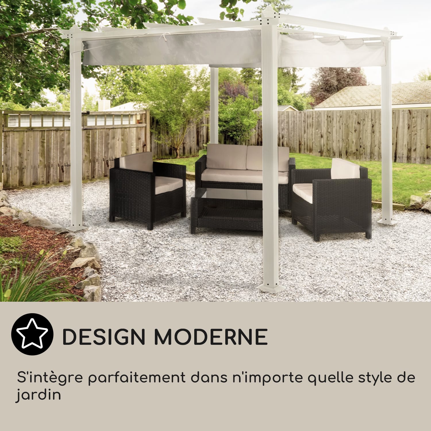 Pantheon Pergola tubes carrés d'aluminium 3x3 m 4 poteaux d'angle hydrofuge 