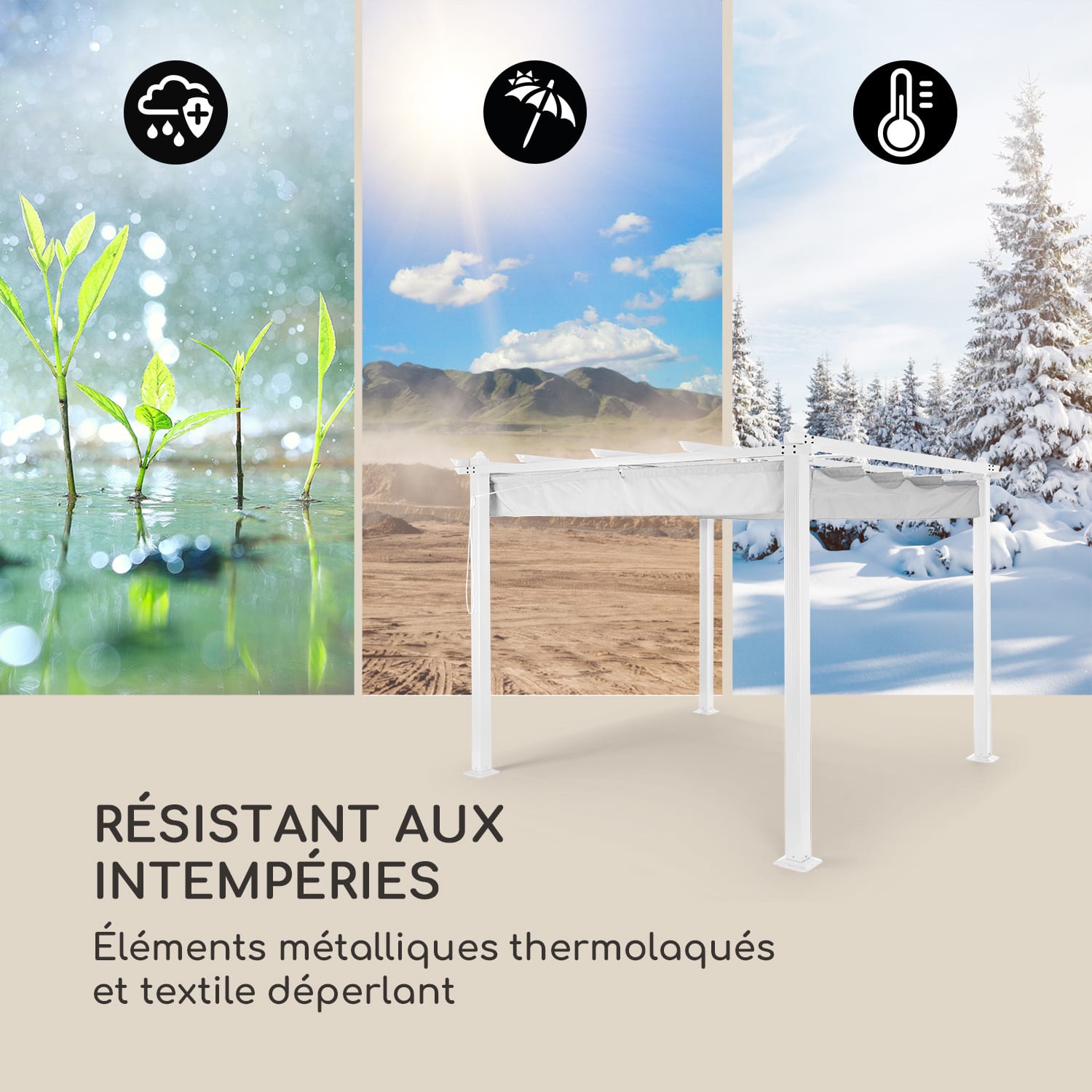 Pantheon Pergola tubes carrés d'aluminium 3x3 m 4 poteaux d'angle hydrofuge 