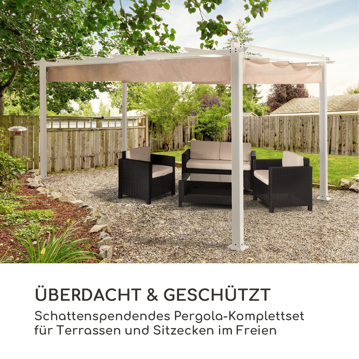 Pantheon Pergola Aluminiumkantrohr 3x4m 4 Eckpfosten  wasserabweisend 3 x 4 m | Weiß | Weiß / Sand