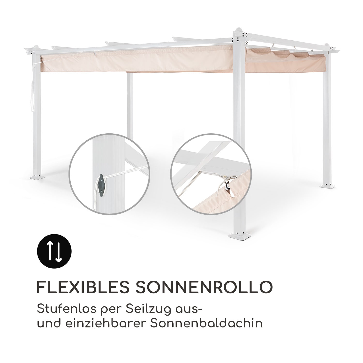 Pantheon Pergola Aluminiumkantrohr 3x4m 4 Eckpfosten  wasserabweisend 3 x 4 m | Weiß | Weiß / Sand