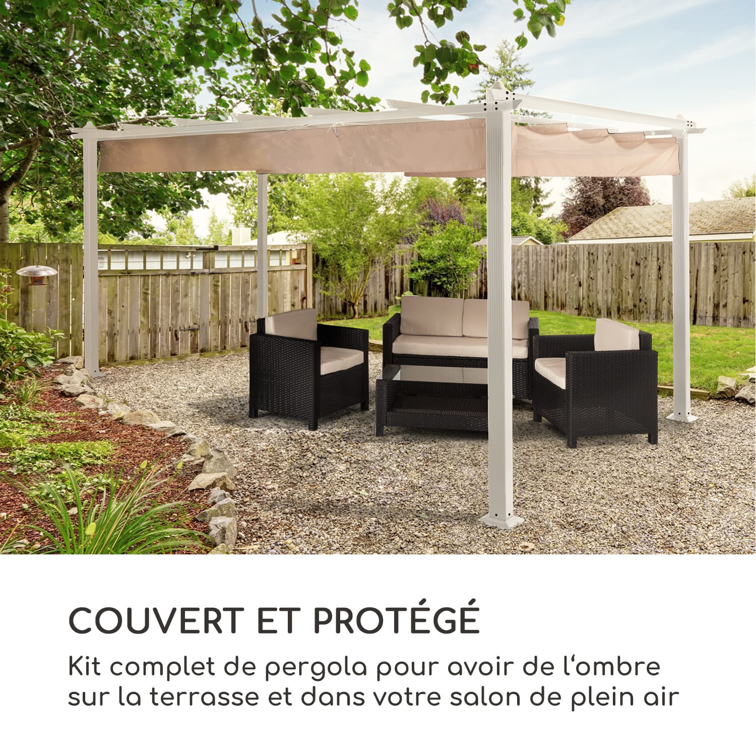 Pantheon Pergola tubes carrés d'aluminium 3x4 m 4 poteaux d'angle hydrofuge 3 x 4 m | Blanc | Blanc / Sable