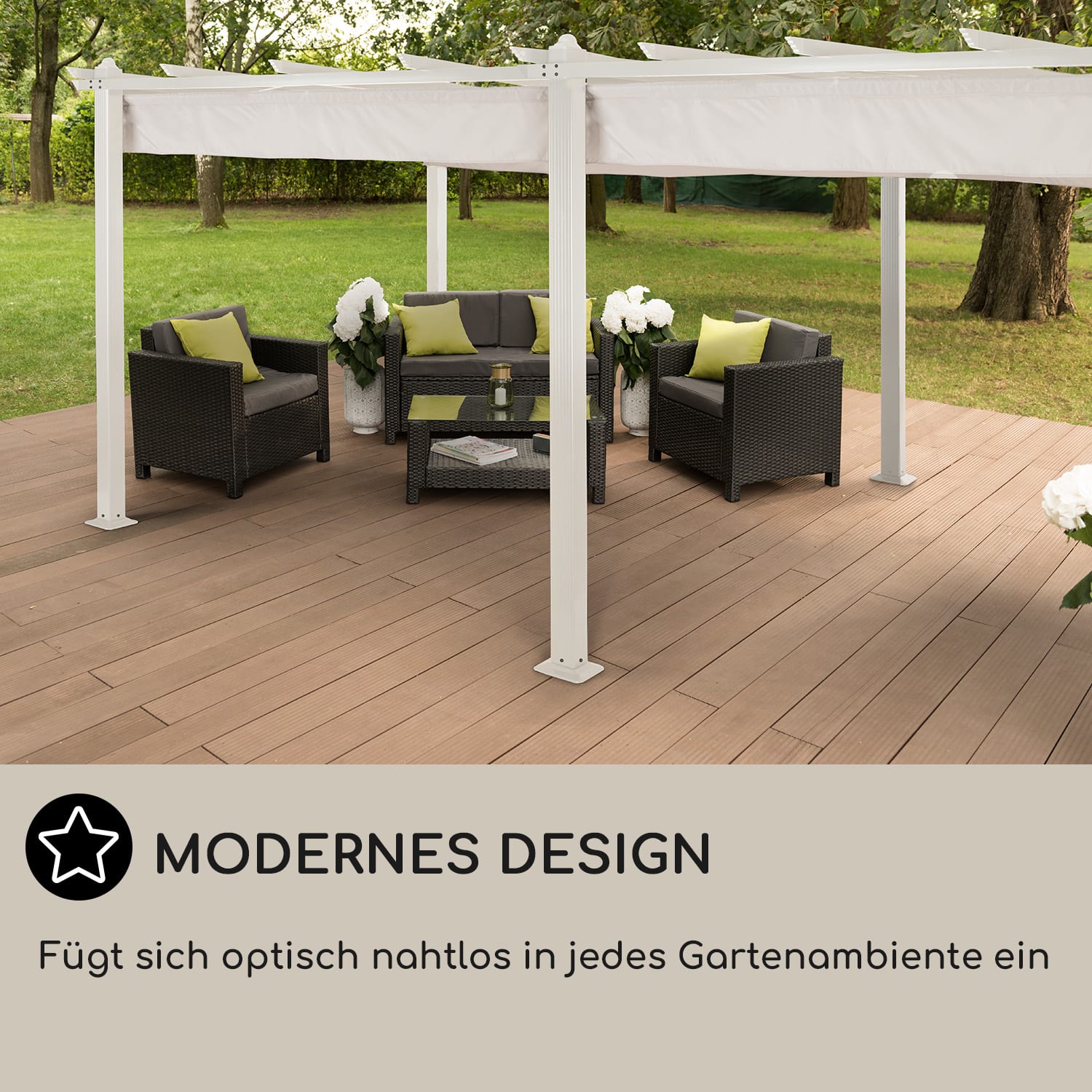 Pantheon Pergola Aluminiumkantrohr 3x6m 4 Eckpfosten  wasserabweisend 3 x 6 m | Weiß | Weiß / Taubengrau