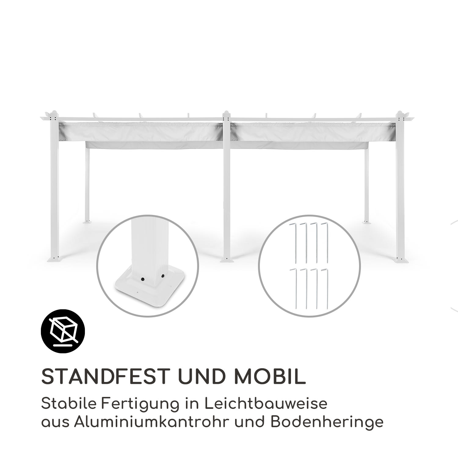 Pantheon Pergola Aluminiumkantrohr 3x6m 4 Eckpfosten  wasserabweisend 3 x 6 m | Weiß | Weiß / Taubengrau