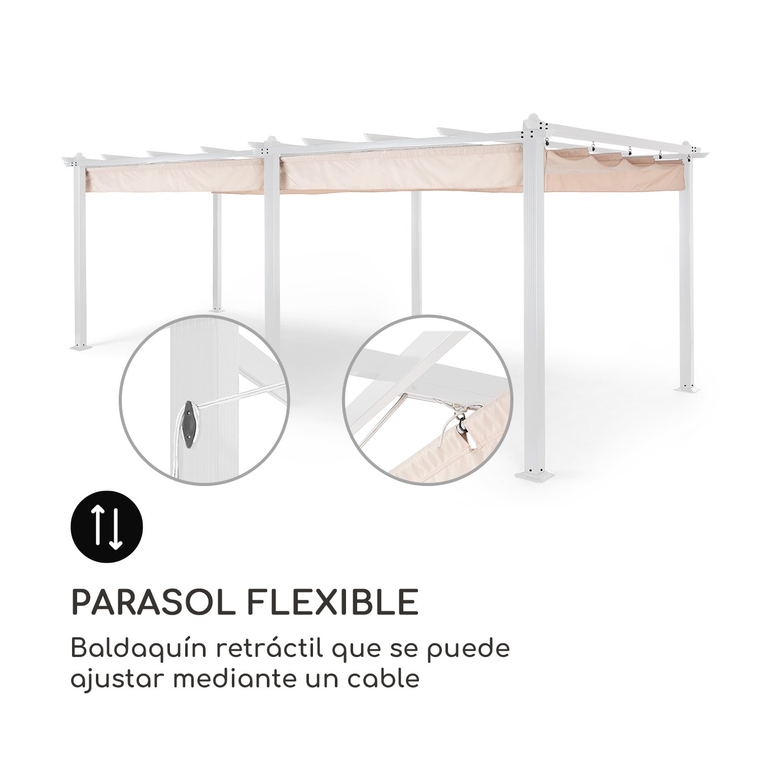 Pérgola Pantheon tubos de aluminio cuadrados 3x6m 4 postes esquineros impermeable 3 x 6 m | Blanco | Blanco / Arena