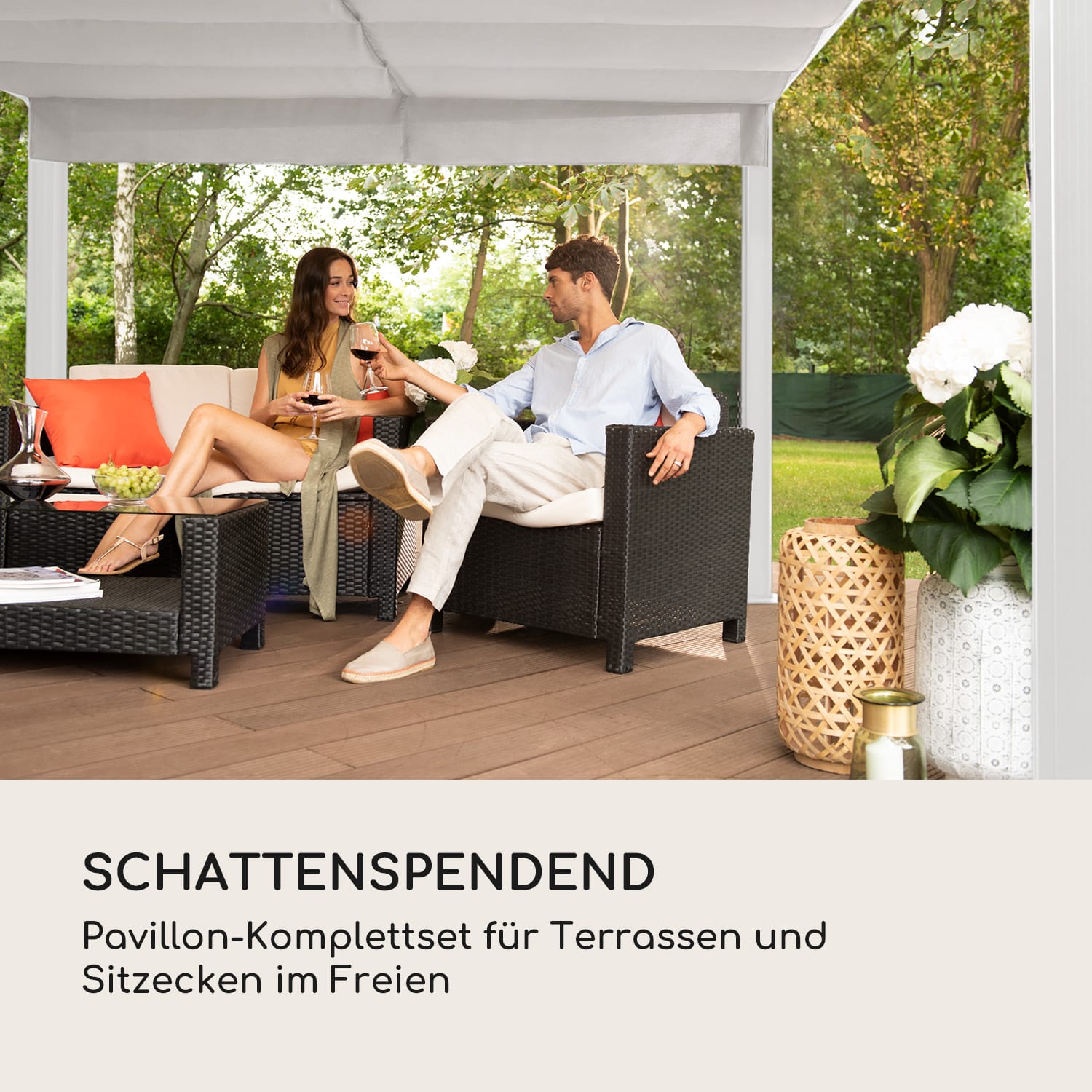 Pantheon Cortina Pavillon mit Dach 3x3m 4 Seitenteile 3 x 3 m | Weiß | Taubengrau