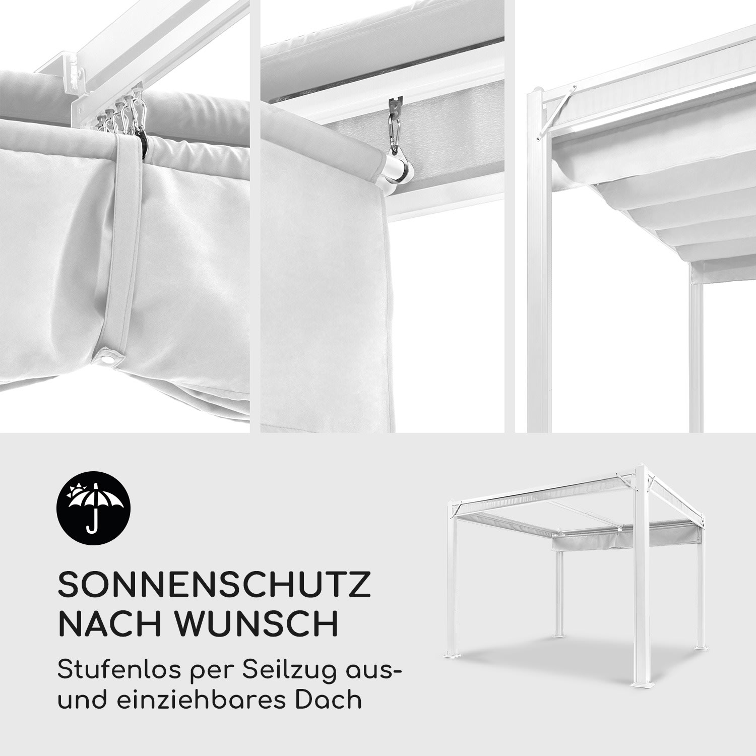 Pantheon Cortina Pavillon mit Dach 3x3m 4 Seitenteile 3 x 3 m | Weiß | Taubengrau