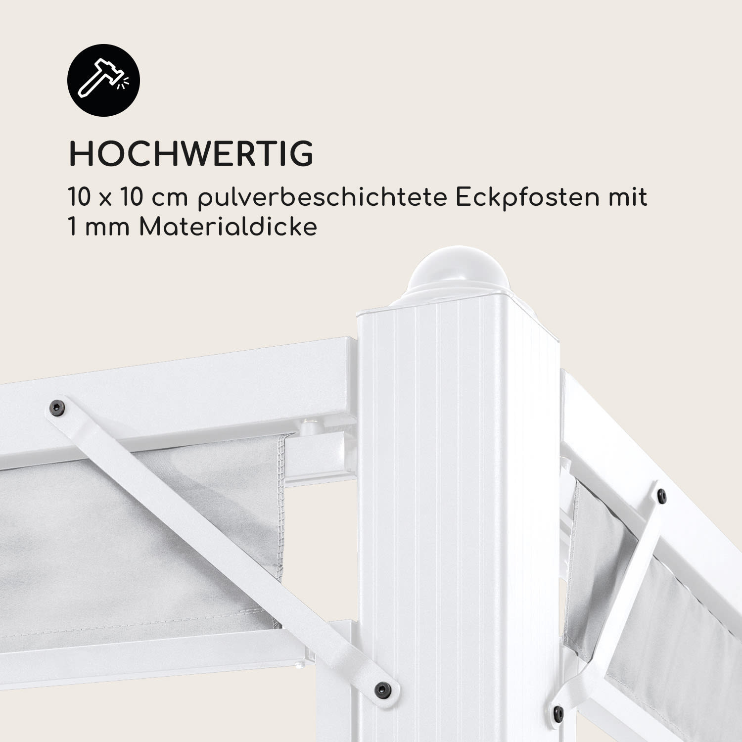 Pantheon Cortina Pavillon mit Dach 3x3m 4 Seitenteile 3 x 3 m | Weiß | Taubengrau