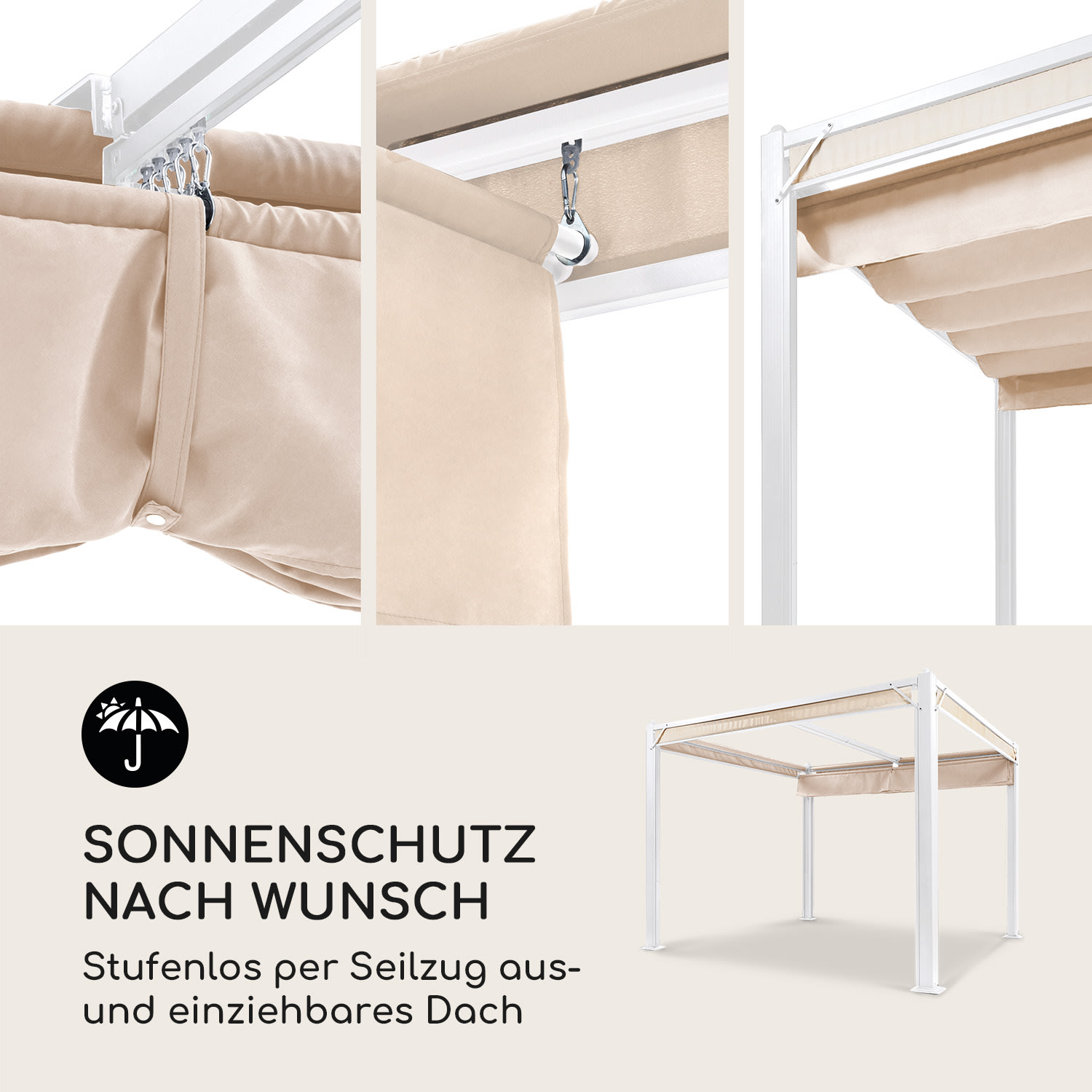 Pantheon Cortina Pavillon mit Dach 3x3m 4 Seitenteile 3 x 3 m | Weiß | Sand