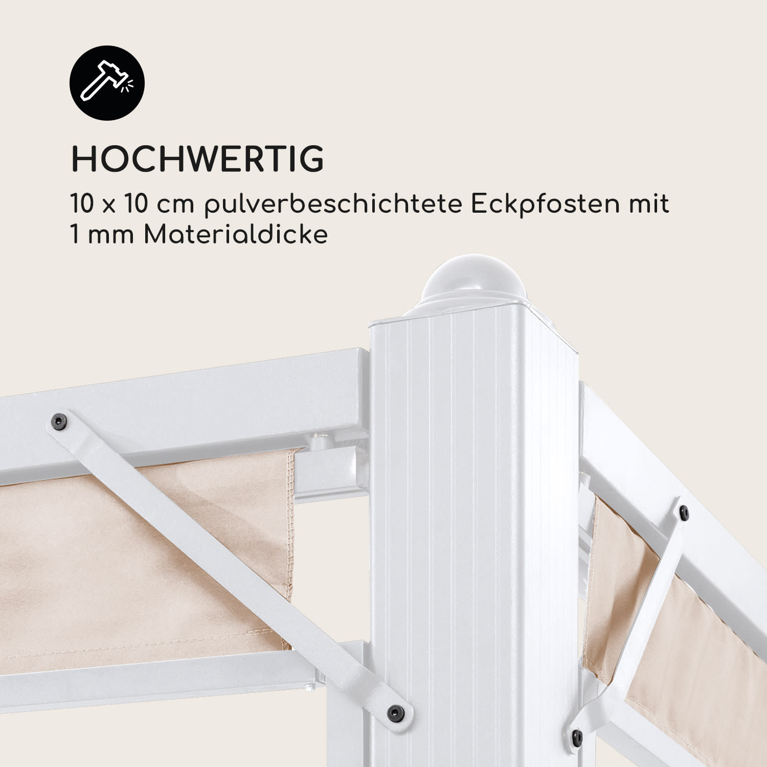 Pantheon Cortina Pavillon mit Dach 3x3m 4 Seitenteile 3 x 3 m | Weiß | Sand