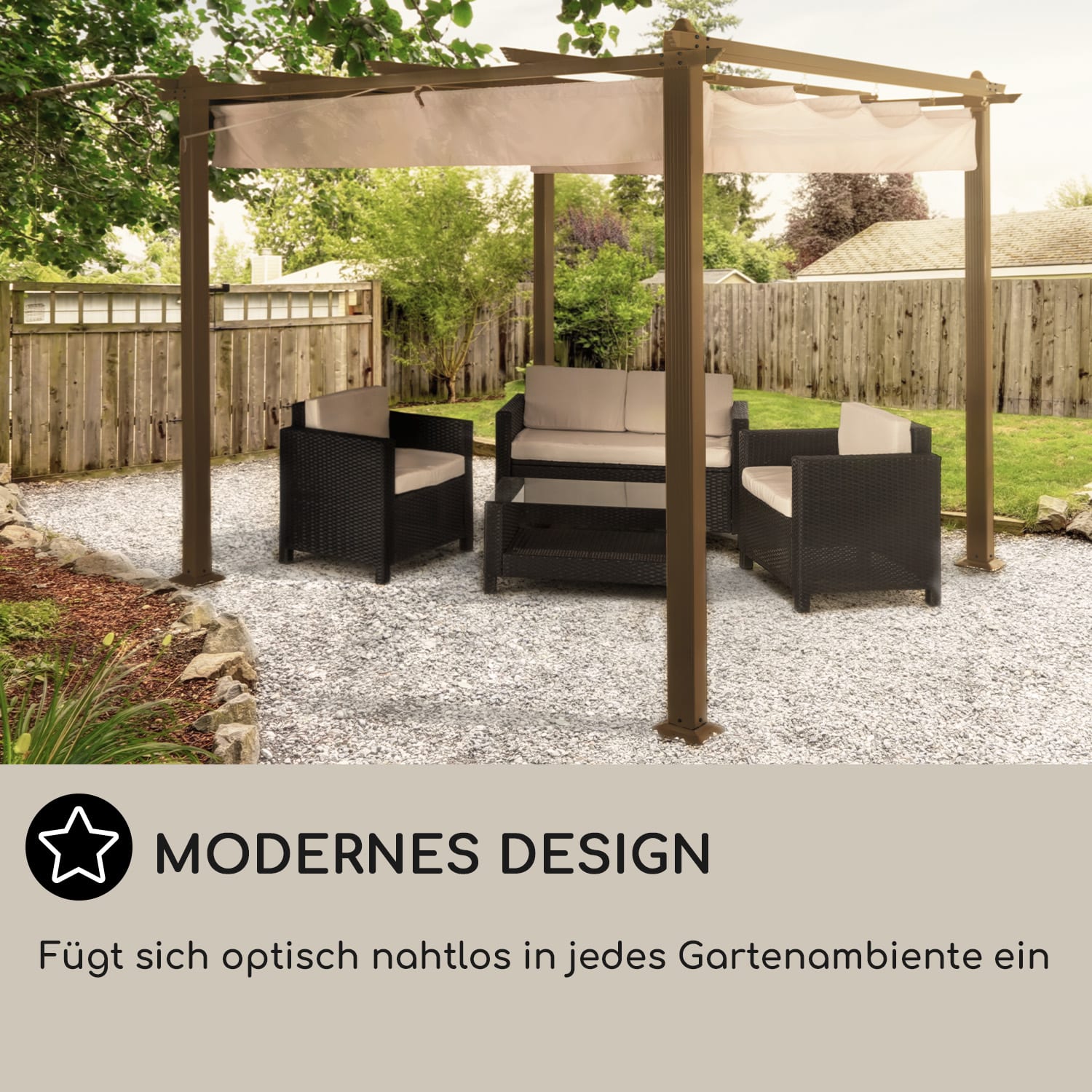 Pantheon Rust Pergola Aluminium 3x3m 6 Eckpfosten wasserabweisend