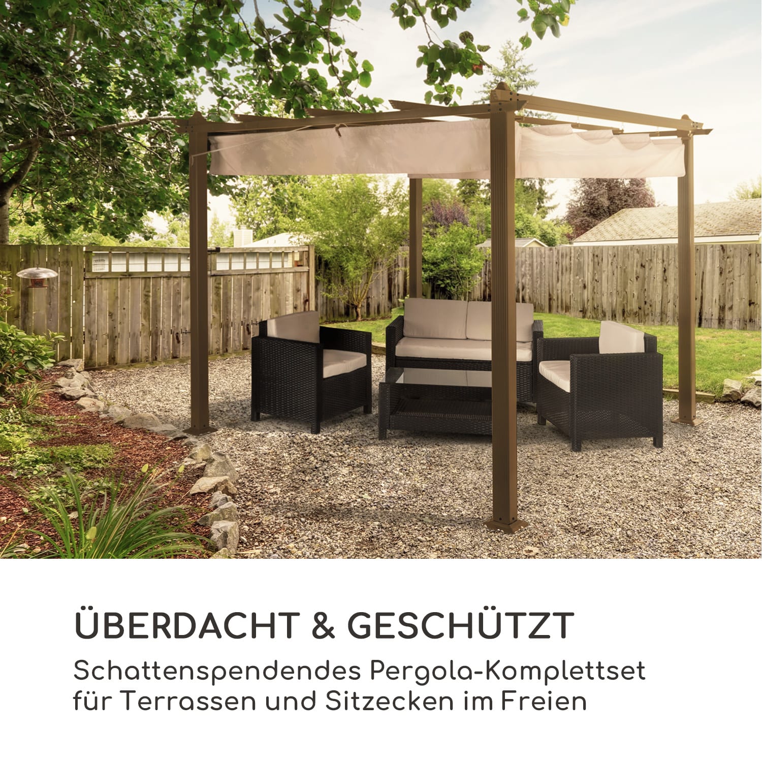 Pantheon Rust Pergola Aluminium 3x3m 6 Eckpfosten wasserabweisend