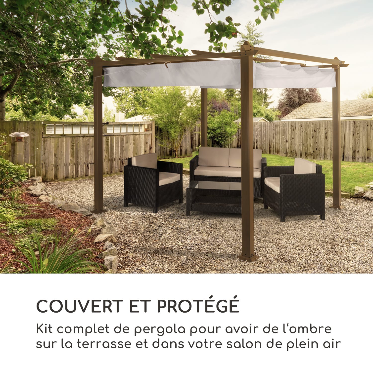 Pantheon  Rust Pergola, tube carré en aluminium, avec toit.  3 x 6m, 4 poteaux d'angle hydrofuges 3 x 3 m | Brun terre / blanc
