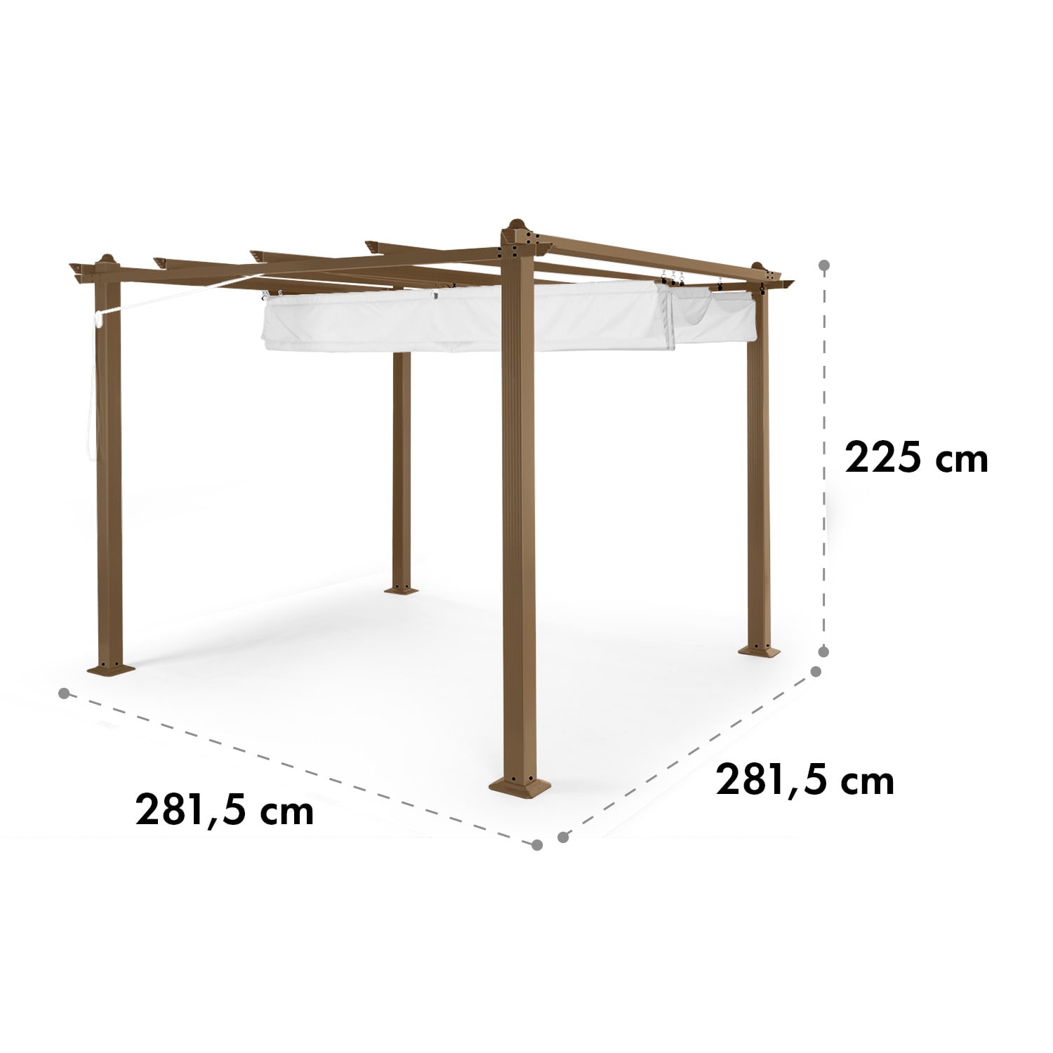 Pantheon Rust, pergola, profile aluminiowe, 3 x 3 m, 4 nogi, tkanina wodoodporna 3 x 3 m | Ziemisty brąz / biel