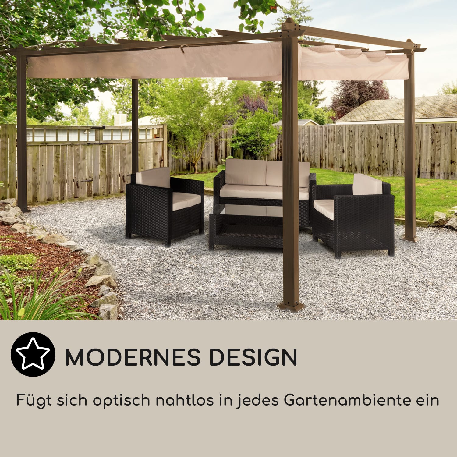 Pantheon Rust Pergola Aluminium 3x4m 6 Eckpfosten wasserabweisend 3 x 4 m | Erdbraun / Sand