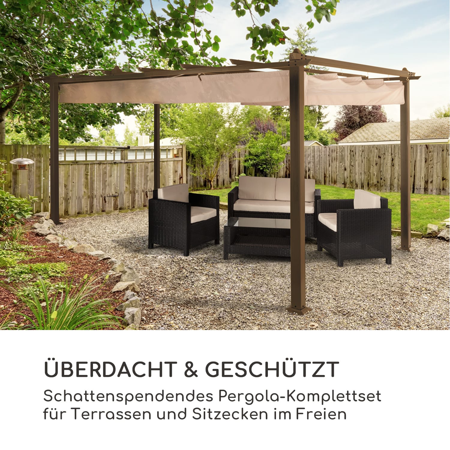 Pantheon Rust Pergola Aluminium 3x4m 6 Eckpfosten wasserabweisend 3 x 4 m | Erdbraun / Sand