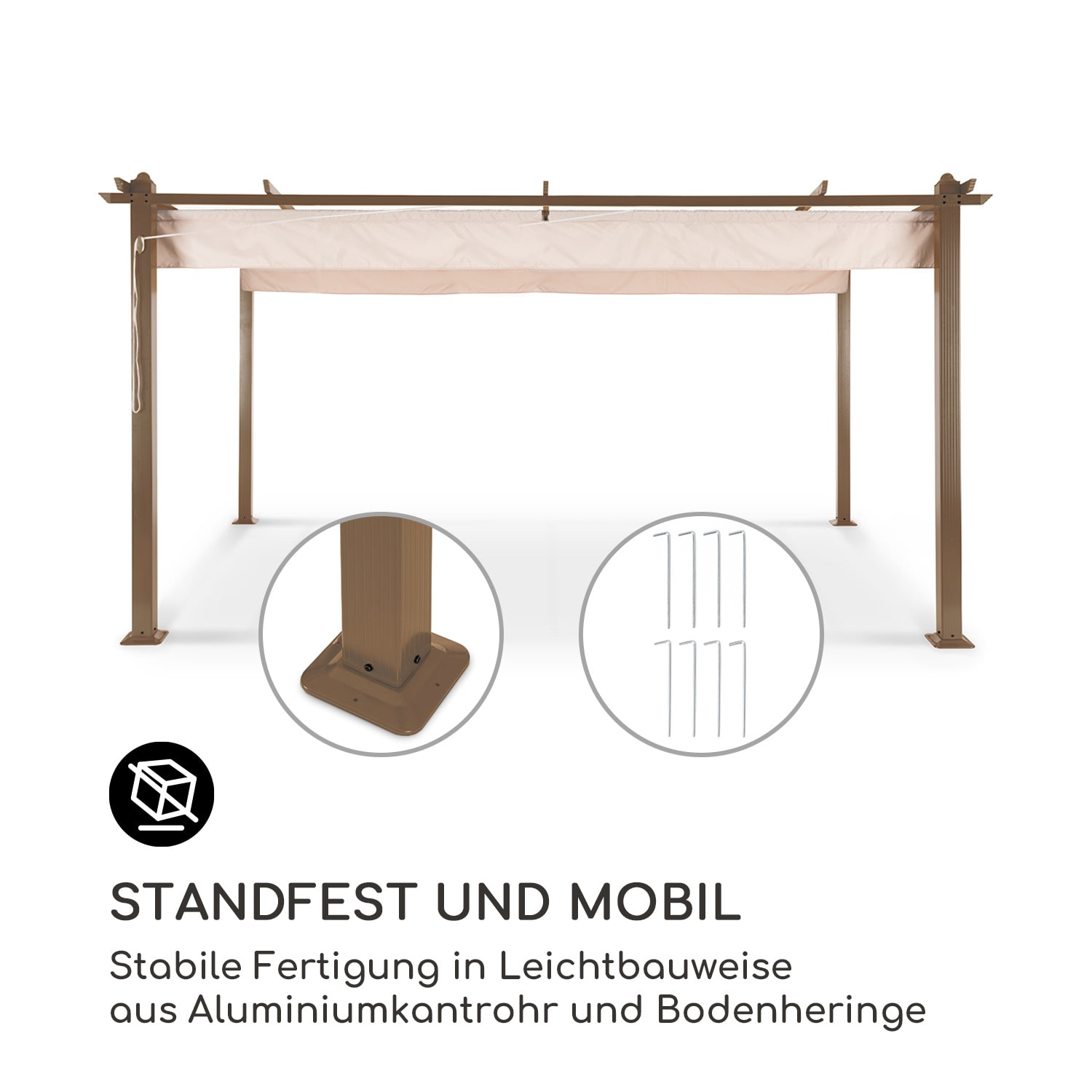 Pantheon Rust Pergola Aluminium 3x4m 6 Eckpfosten wasserabweisend 3 x 4 m | Erdbraun / Sand
