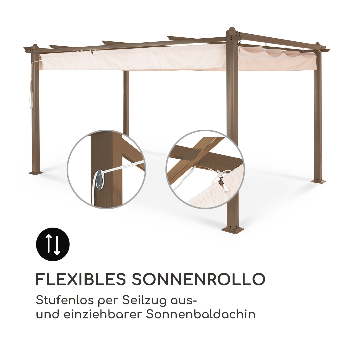 Pantheon Rust Pergola Aluminium 3x4m 6 Eckpfosten wasserabweisend 3 x 4 m | Erdbraun / Sand