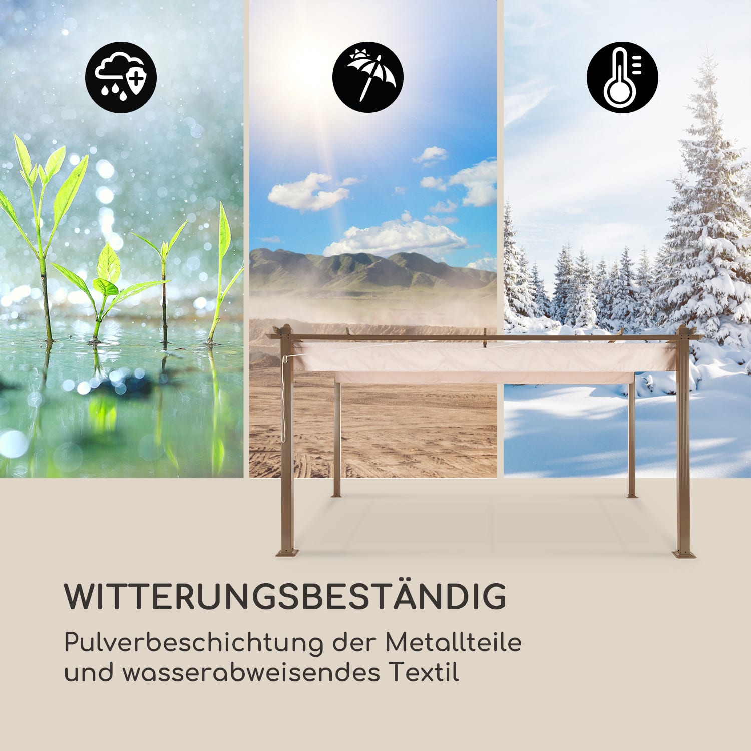 Pantheon Rust Pergola Aluminium 3x4m 6 Eckpfosten wasserabweisend 3 x 4 m | Erdbraun / Sand