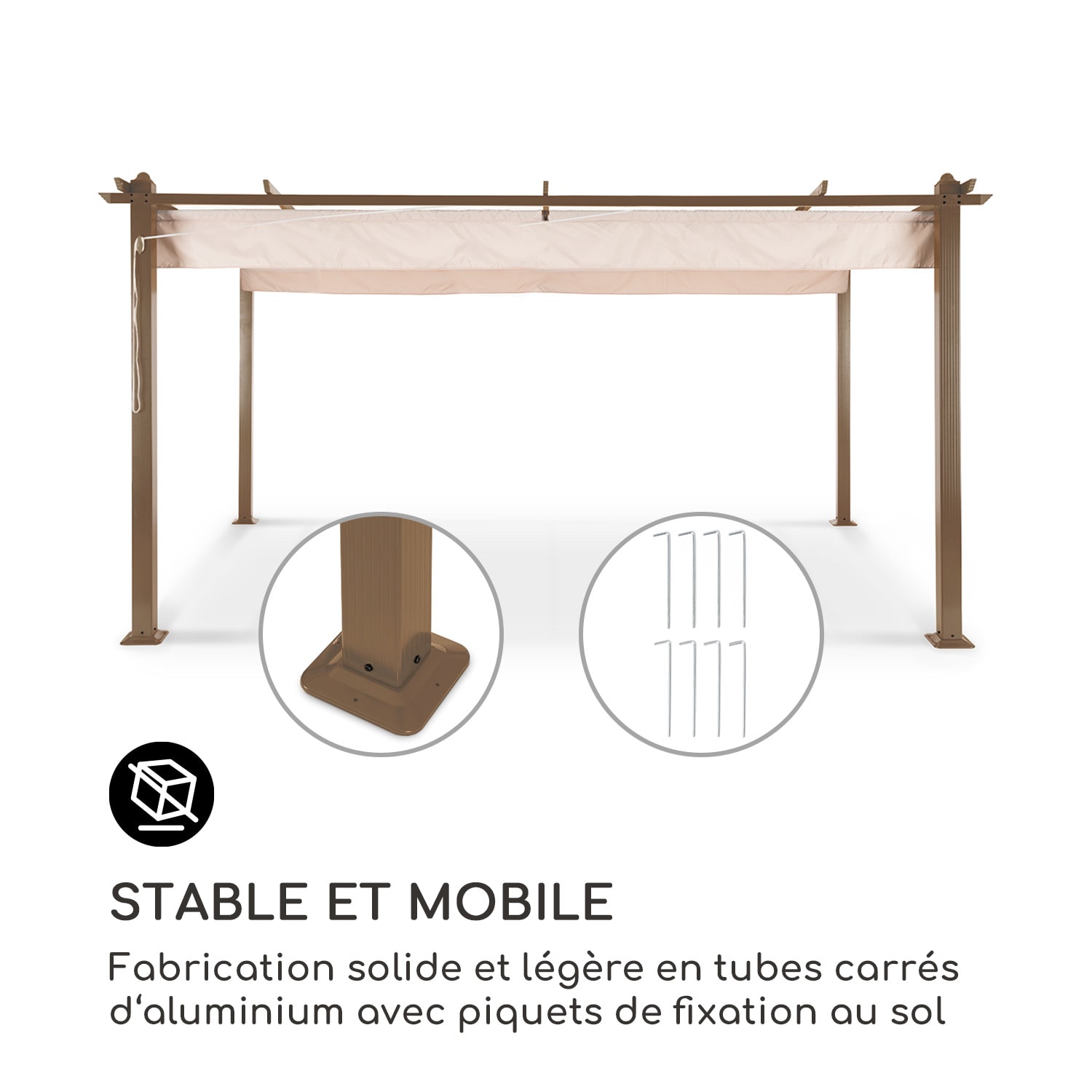 Pantheon Rust Pergola, tube de bordure aluminium, 3 x 4 m, 4 poteaux d'angle hydrofuge 3 x 4 m | Brun terre / sable