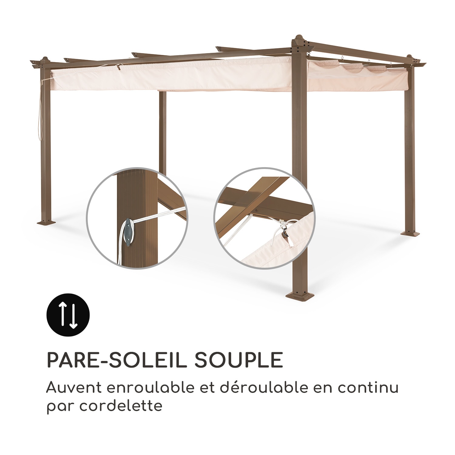 Pantheon Rust Pergola, tube de bordure aluminium, 3 x 4 m, 4 poteaux d'angle hydrofuge 3 x 4 m | Brun terre / sable