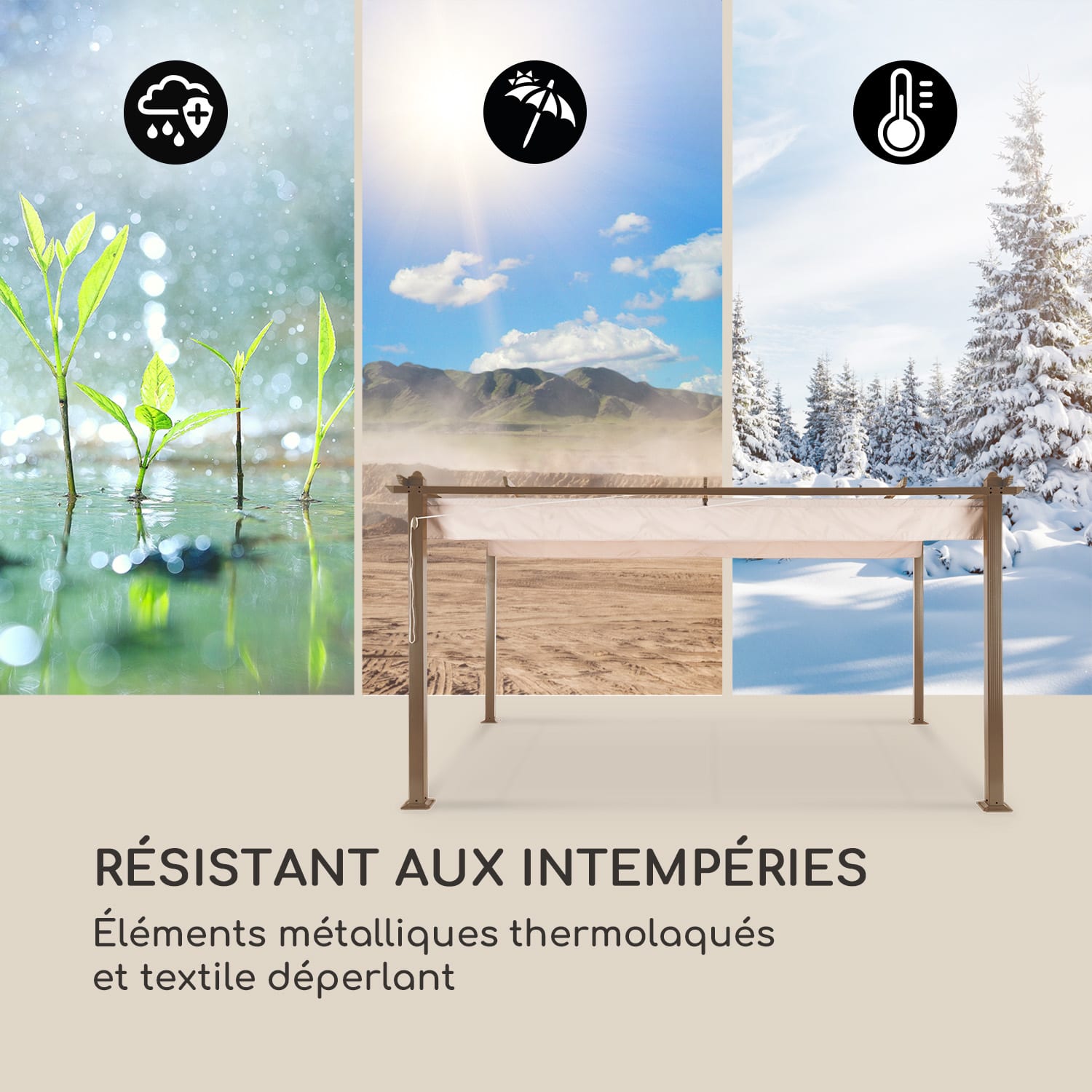 Pantheon Rust Pergola, tube de bordure aluminium, 3 x 4 m, 4 poteaux d'angle hydrofuge 3 x 4 m | Brun terre / sable