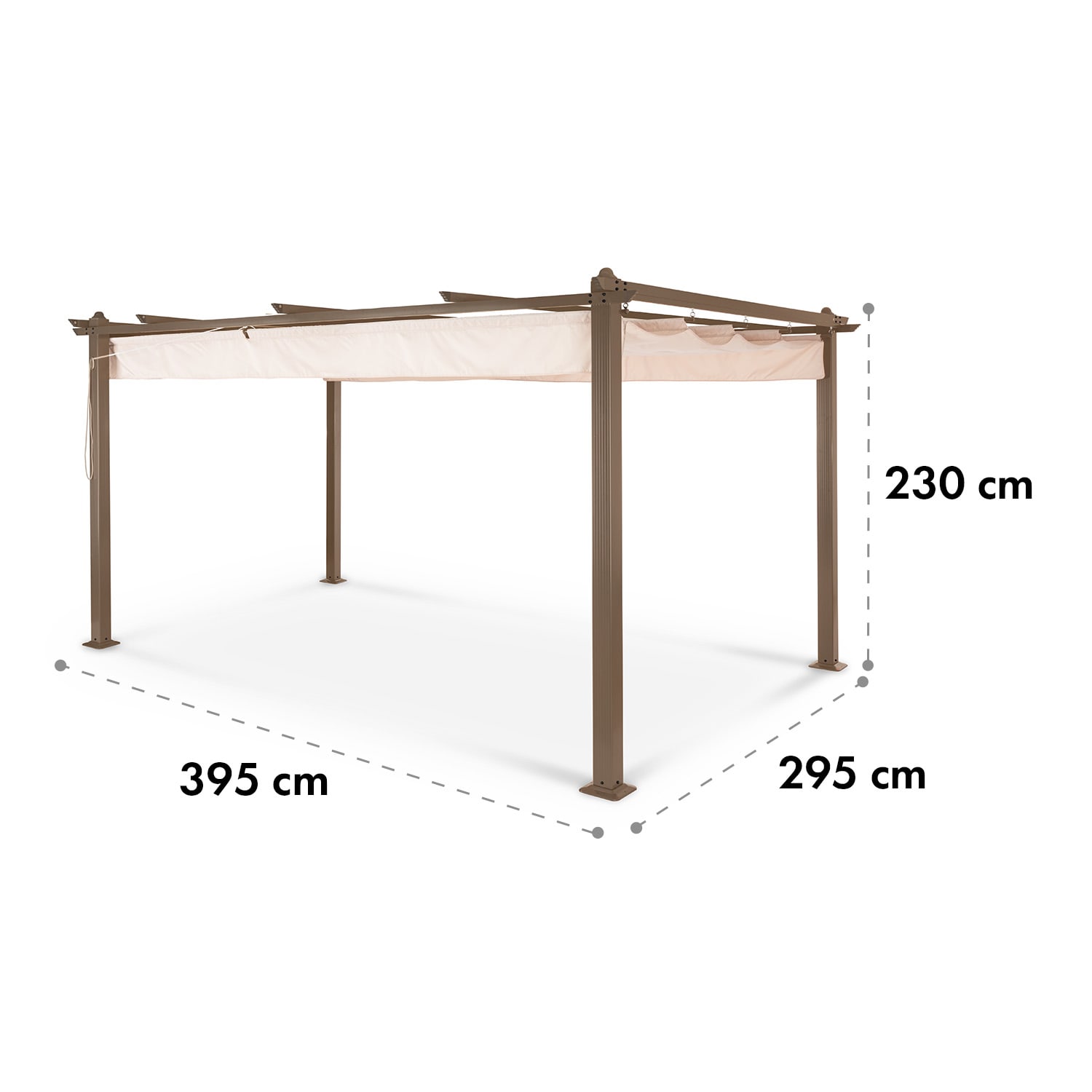 Pantheon Rust, pergola, hliníkové hranaté trubky, 3 x 4 m, 4 rohové sloupy, voděodolná 3 x 4 m | Zemitě hnědá / písková