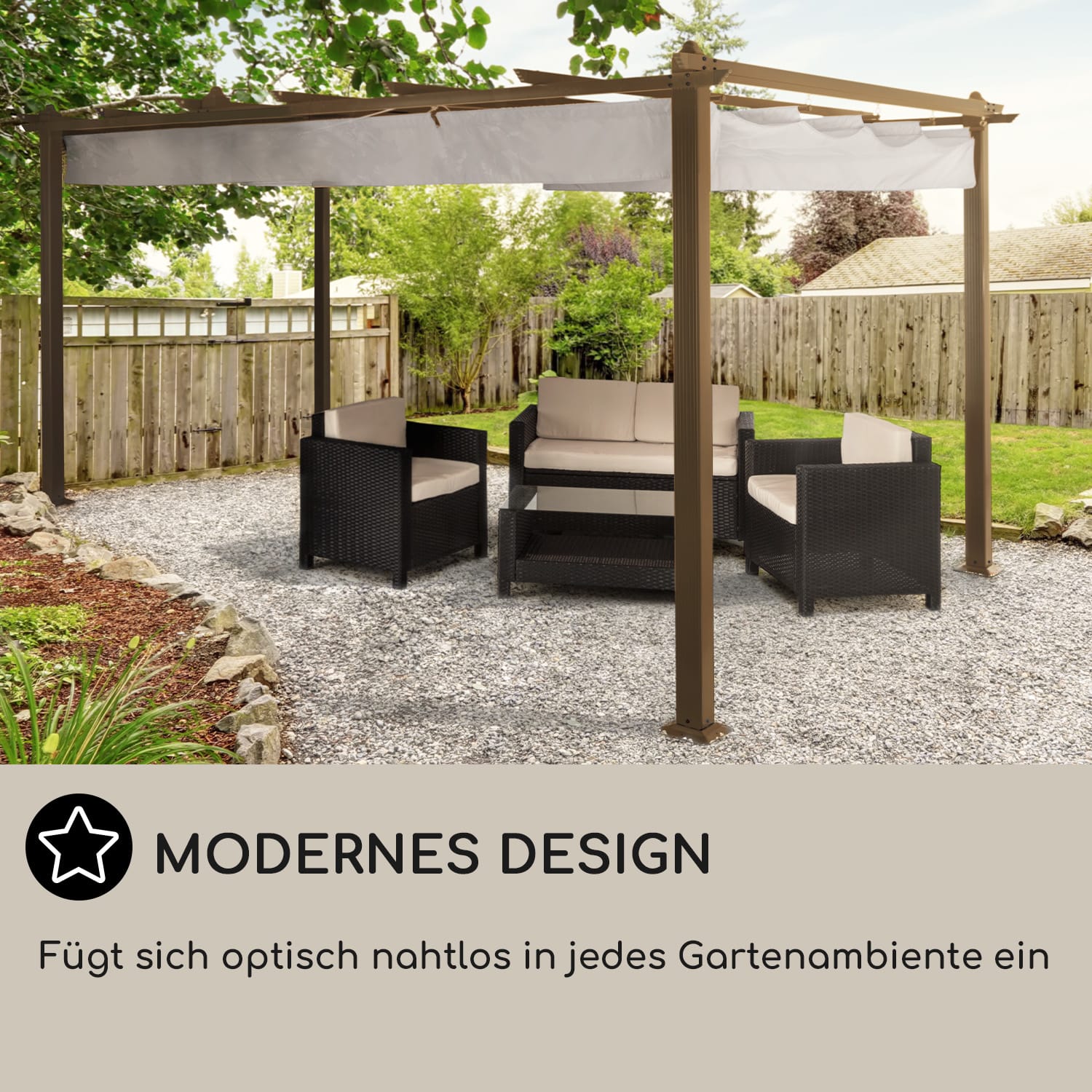 Pantheon Rust Pergola Aluminium 3x4m 6 Eckpfosten wasserabweisend 3 x 4 m | Erdbraun / Weiß
