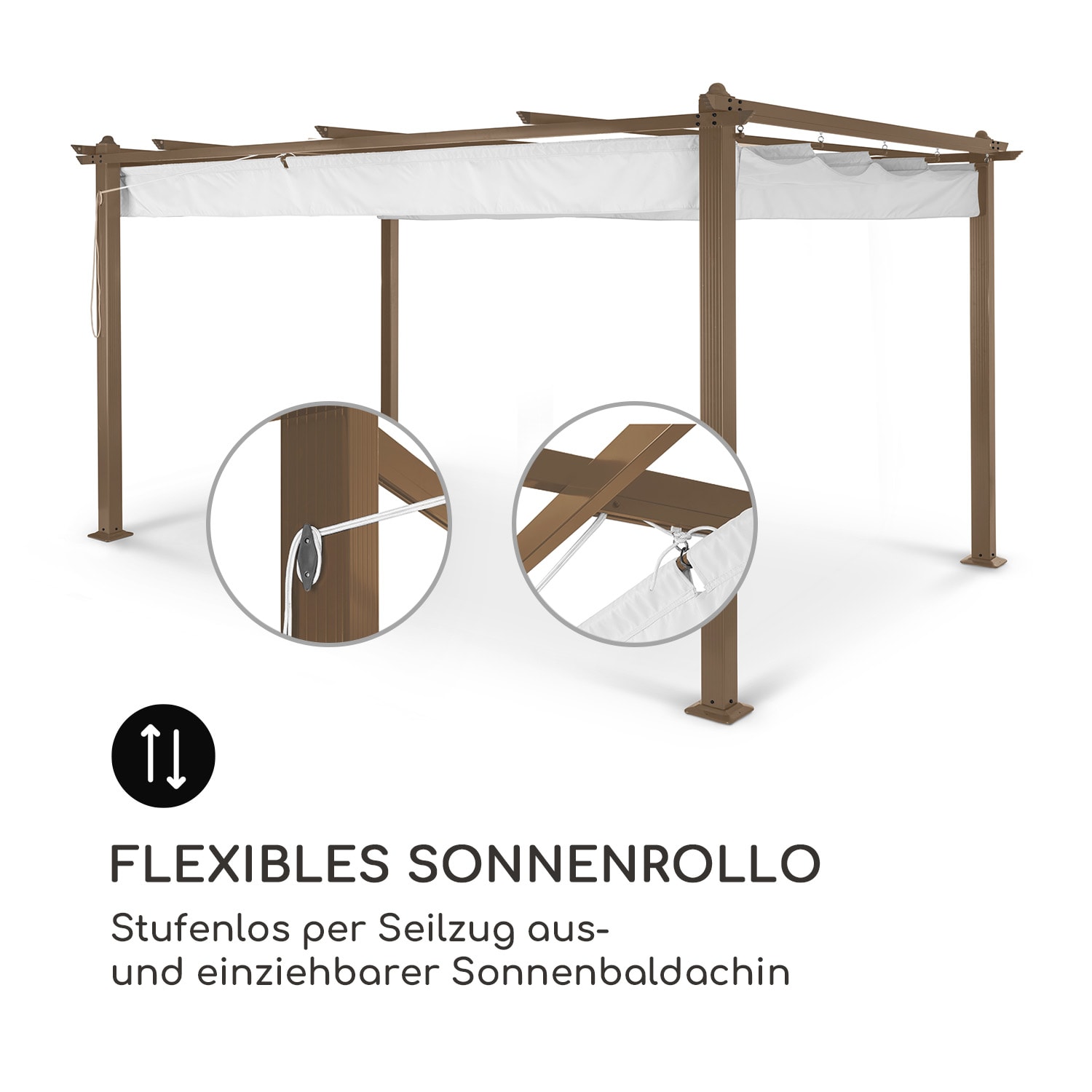 Pantheon Rust Pergola Aluminium 3x4m 6 Eckpfosten wasserabweisend 3 x 4 m | Erdbraun / Weiß