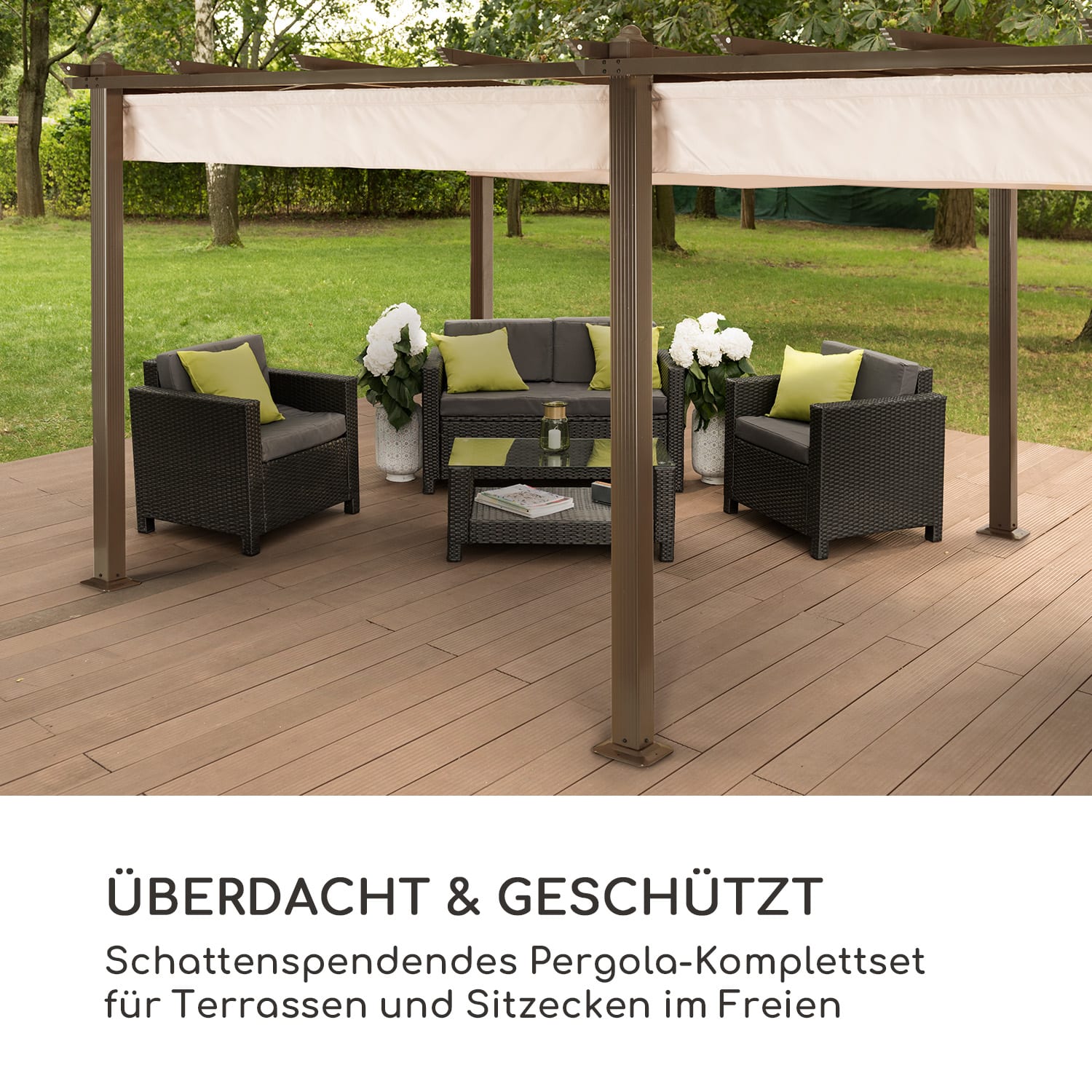 Pantheon Rust Pergola Aluminium 3x6m 6 Eckpfosten wasserabweisend 