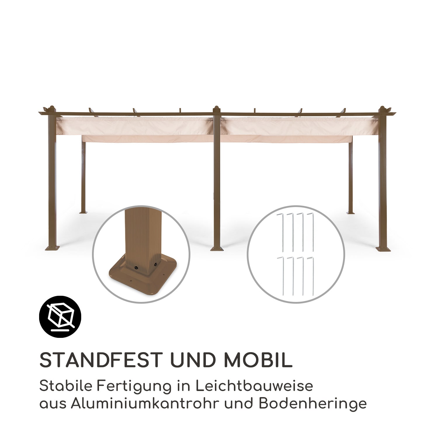 Pantheon Rust Pergola Aluminium 3x6m 6 Eckpfosten wasserabweisend 