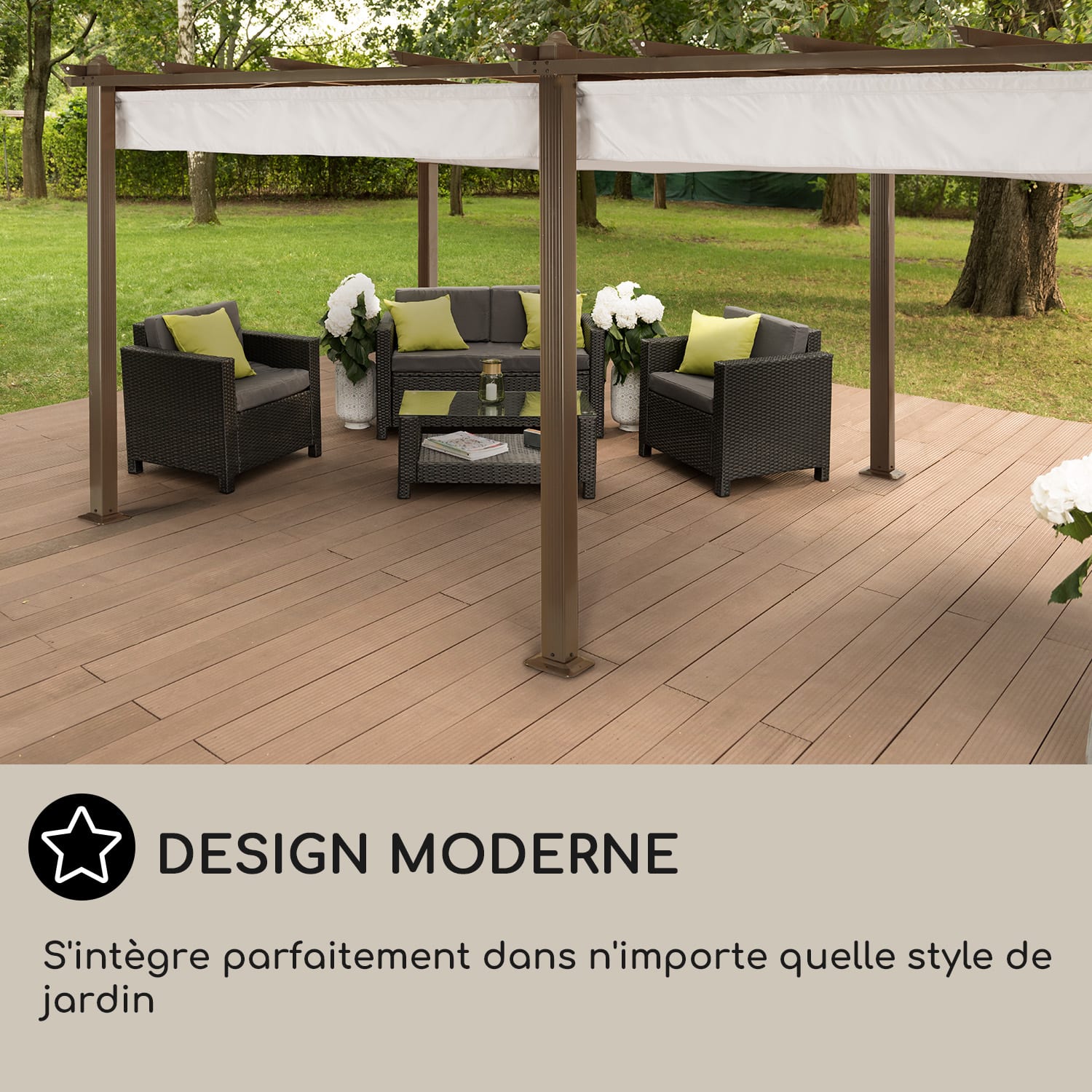 Pantheon Rust Pergola vierkante buis 3x6 m 4 hoekpalen waterafstotend 3 x 6 m | Aardebruin / wit