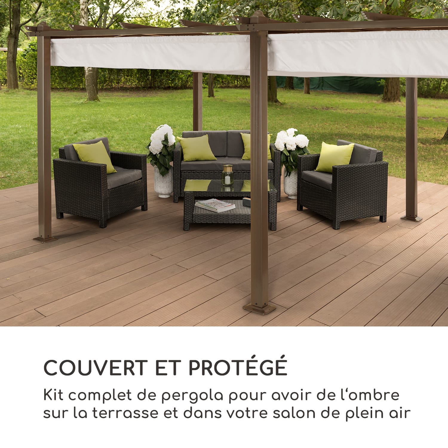 Pantheon Rust Pergola vierkante buis 3x6 m 4 hoekpalen waterafstotend 3 x 6 m | Aardebruin / wit