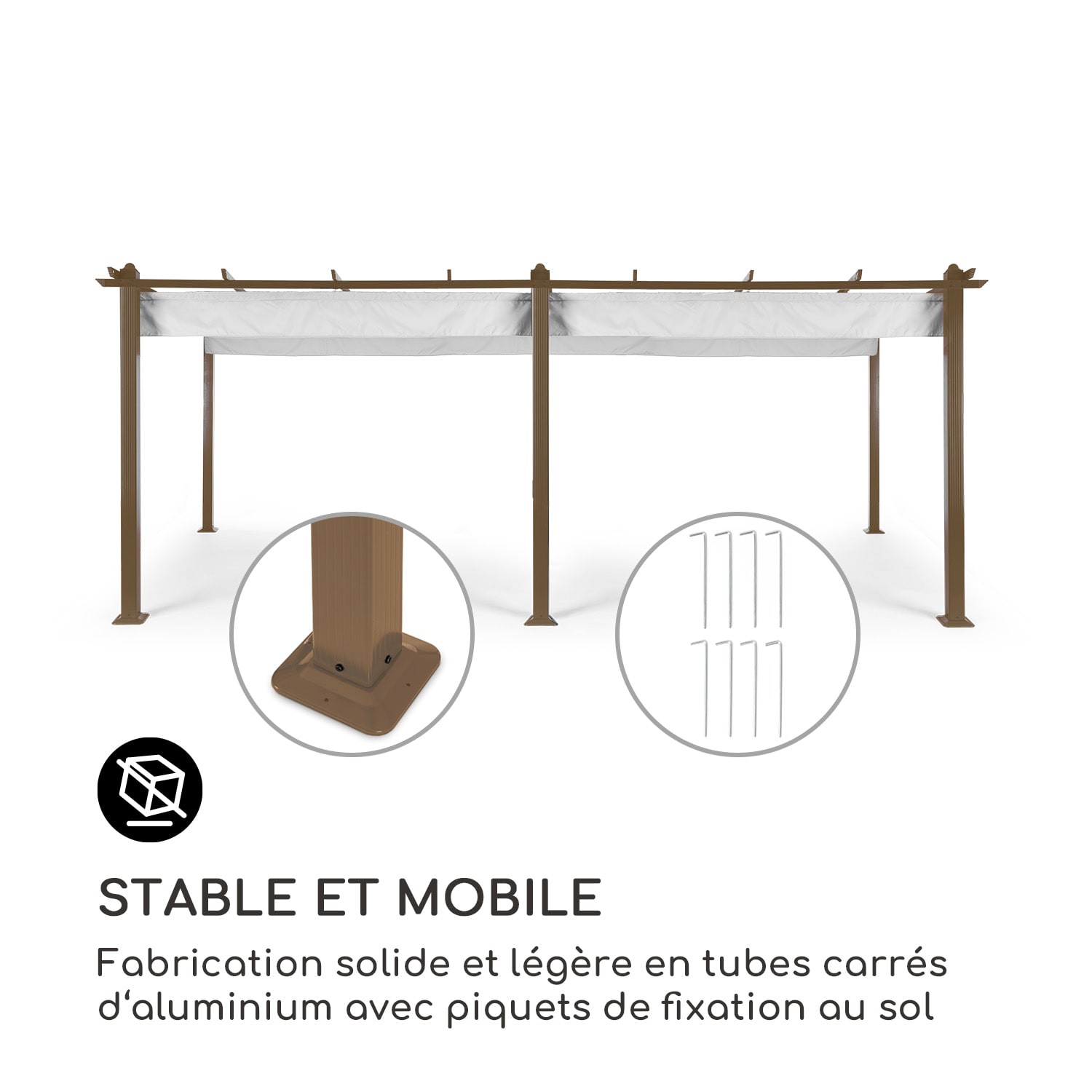 Pantheon Rust Pergola vierkante buis 3x6 m 4 hoekpalen waterafstotend 3 x 6 m | Aardebruin / wit