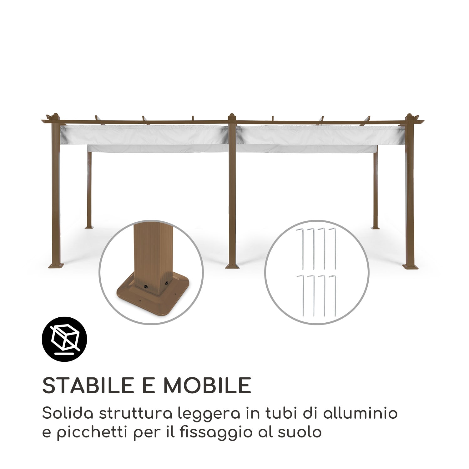 Pantheon Rust, Gazebo, tubi di alluminio, 3x6 m, 4 paletti, idrorepellente 3 x 6 m | Marrone terra/Bianco