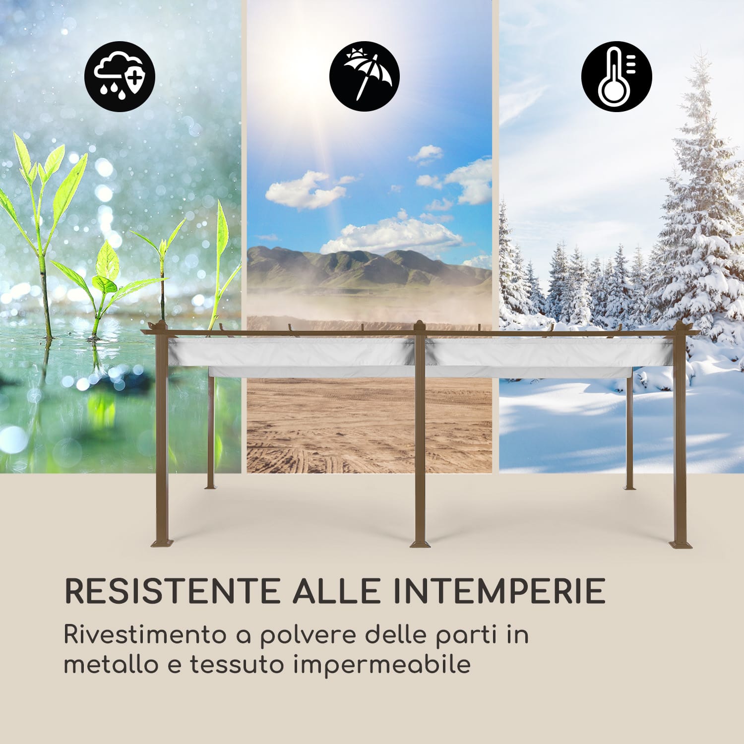 Pantheon Rust, Gazebo, tubi di alluminio, 3x6 m, 4 paletti, idrorepellente 3 x 6 m | Marrone terra/Bianco