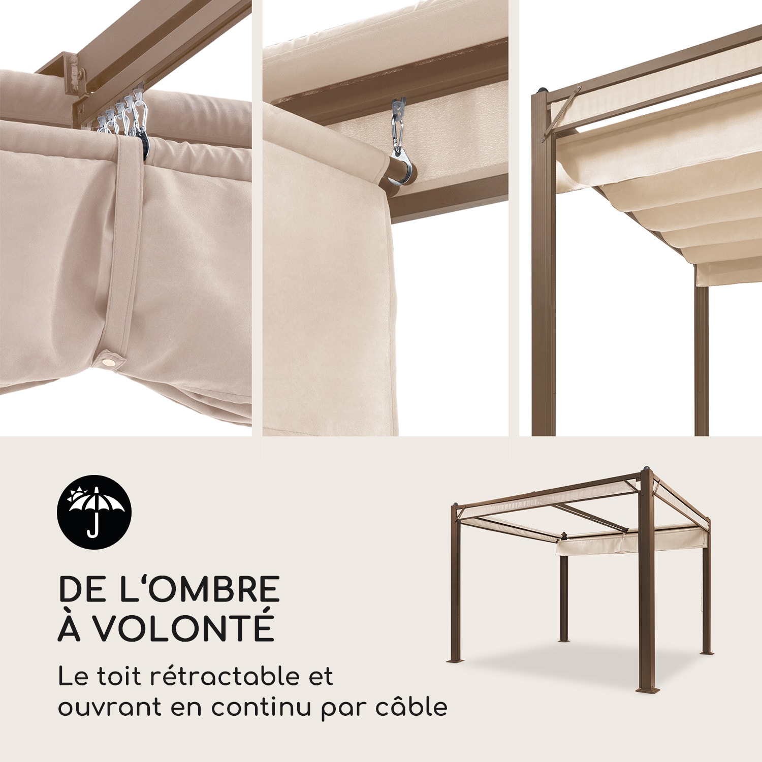 Pantheon Cortina Rust Pavillon avec toit 3x3 m 4 parois latérales 3 x 3 m | Brun terre / sable