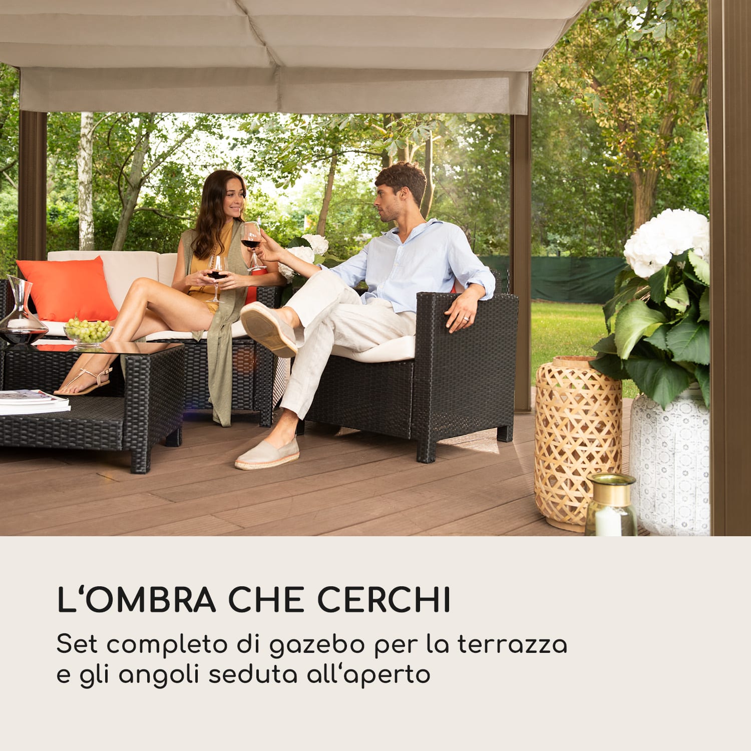 Pantheon Cortina Rust, Gazebo con tetto, 3 x 3 m, 4 componenti laterali 3 x 3 m | Marrone terra/Sabbia
