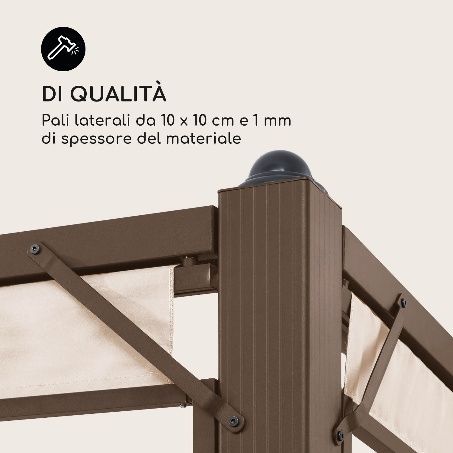 Pantheon Cortina Rust, Gazebo con tetto, 3 x 3 m, 4 componenti laterali 3 x 3 m | Marrone terra/Sabbia