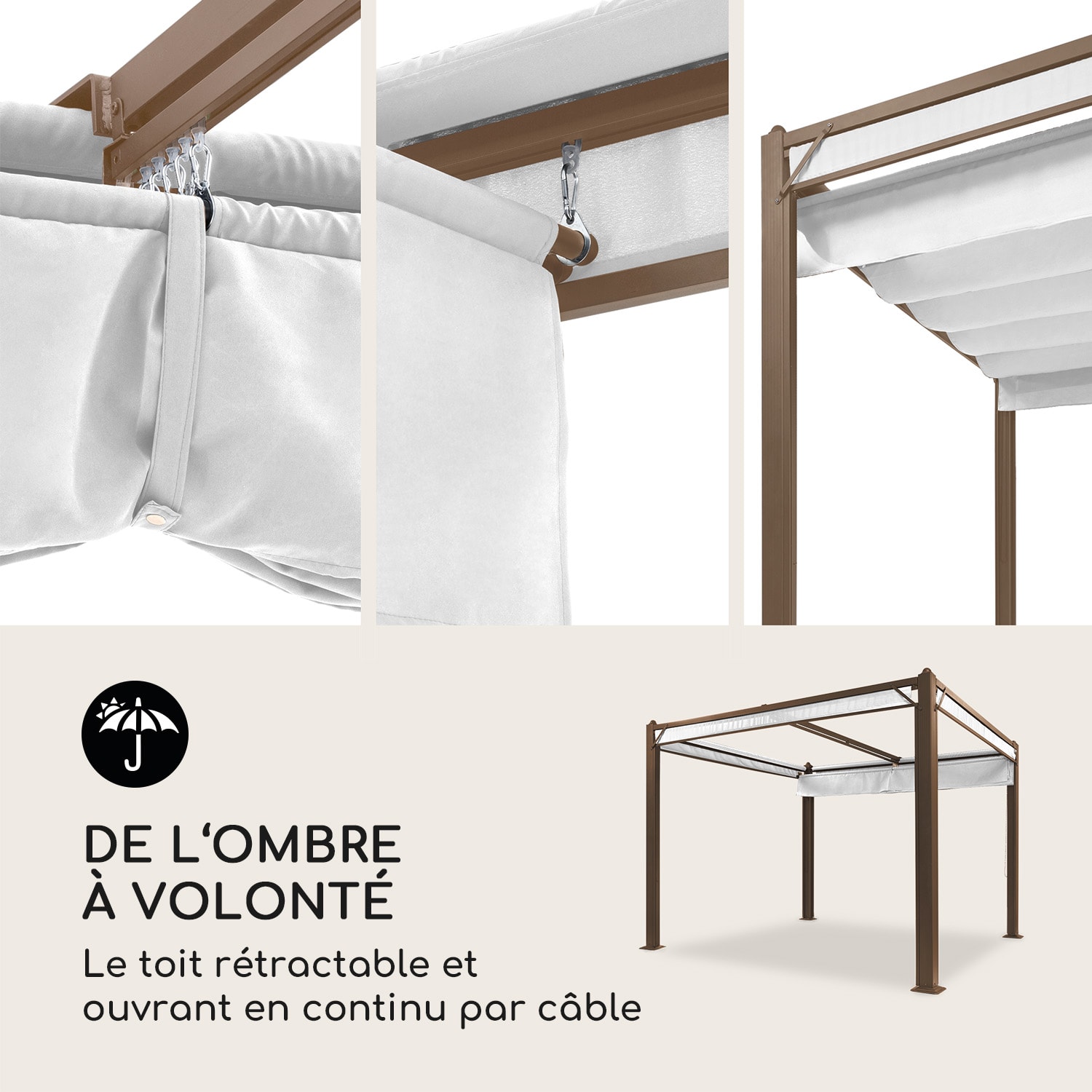 Pantheon Cortina Rust Pavillon avec toit 3x3 m 4 parois latérales 3 x 3 m | Brun terre / blanc