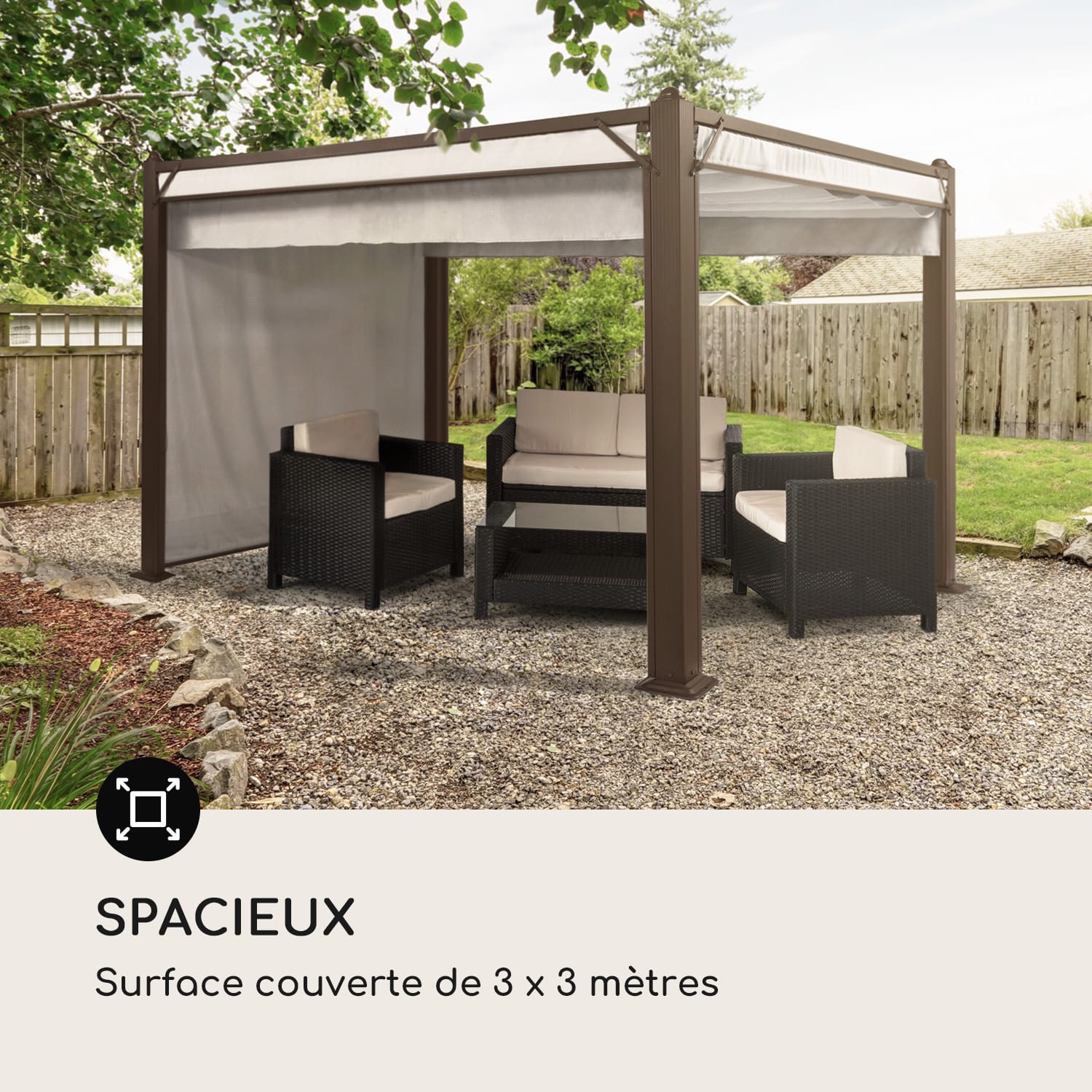 Pantheon Cortina Rust Pavillon avec toit 3x3 m 4 parois latérales 3 x 3 m | Brun terre / blanc