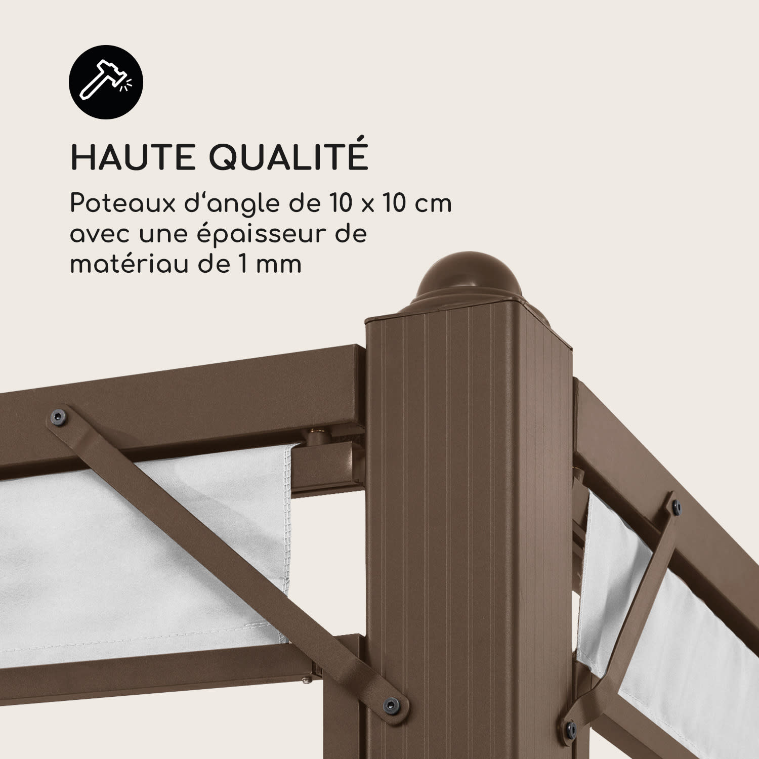 Pantheon Cortina Rust Pavillon avec toit 3x3 m 4 parois latérales 3 x 3 m | Brun terre / blanc