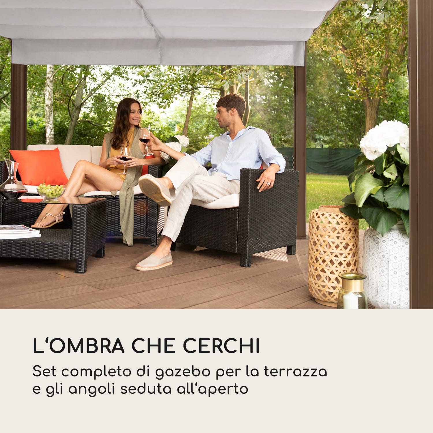 Pantheon Cortina Rust, Gazebo con tetto, 3 x 3 m, 4 componenti laterali 3 x 3 m | Marrone terra/Bianco