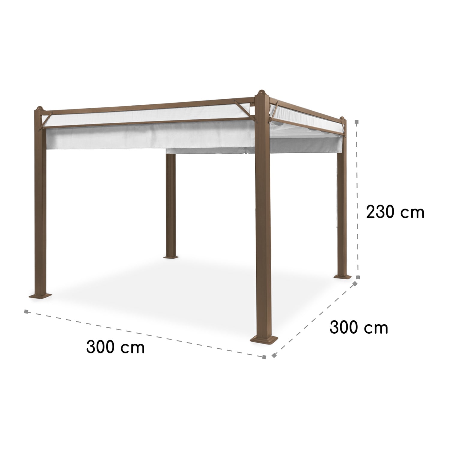 Pantheon Cortina Rust, pawilon ogrodowy, 3 x 3 m, 4 rolety boczne, dach 3 x 3 m | Ziemisty brąz / biel